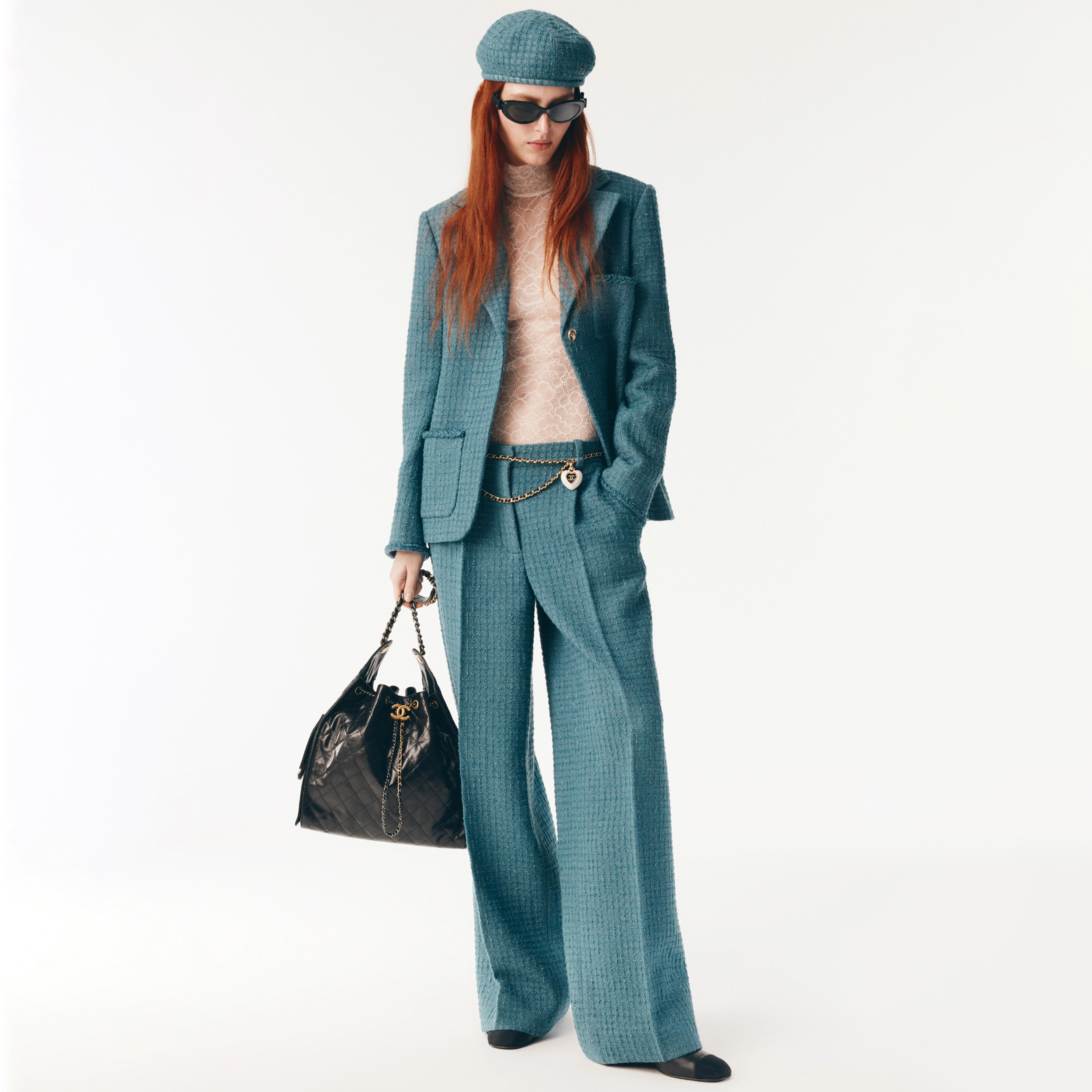 NIGO Chanel Women's Spring/Fall Fashion Classic V-Neck Single Button Check Tweed Fabric Chanel Style Blazer French Vintage Tweed Fabric Pants Suit Set #nigo79155