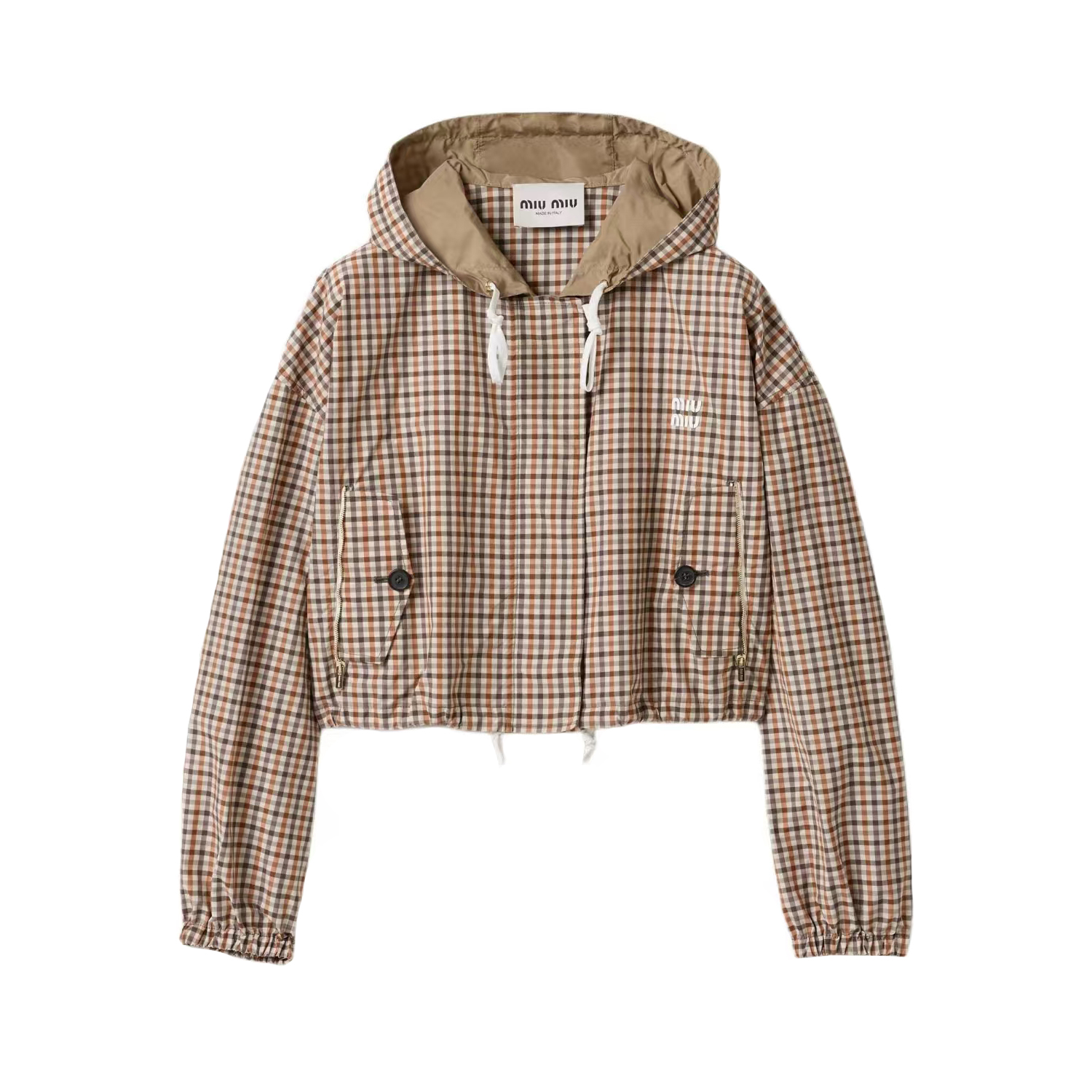 NIGO MiuMiu Women's Spring/Summer Fashion Casual Hooded Zipper Waist Elastic Checkered Jacket Waist Elastic Drawstring Checkered Casual Short Skirt Suit Set #nigo79158