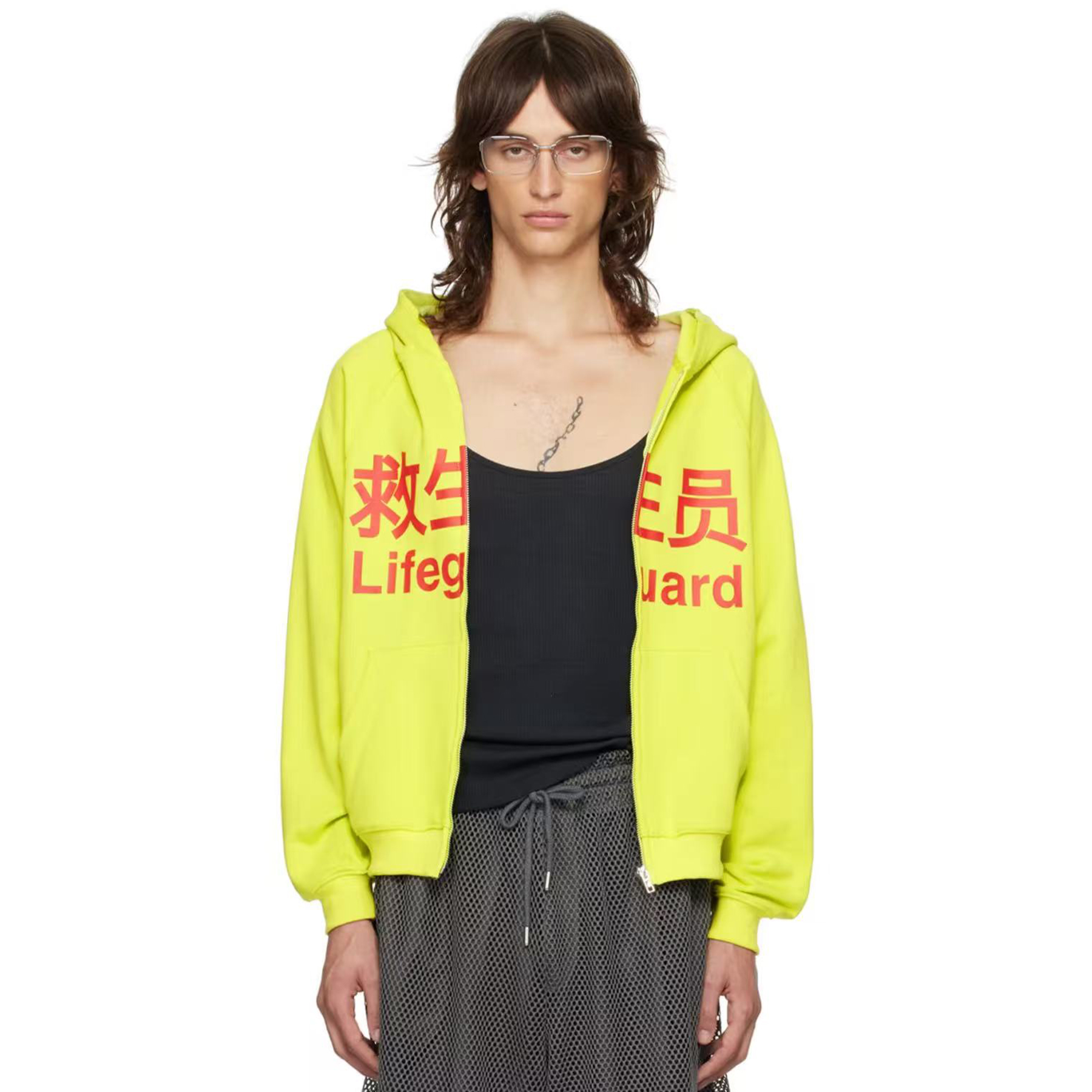 NIGO Praying Men's Fall And Winter Fluorescent Yellow Lifeguard Print Subculture Tide Zipper Hoodie Sweatshirt Ngvp #nigo2621