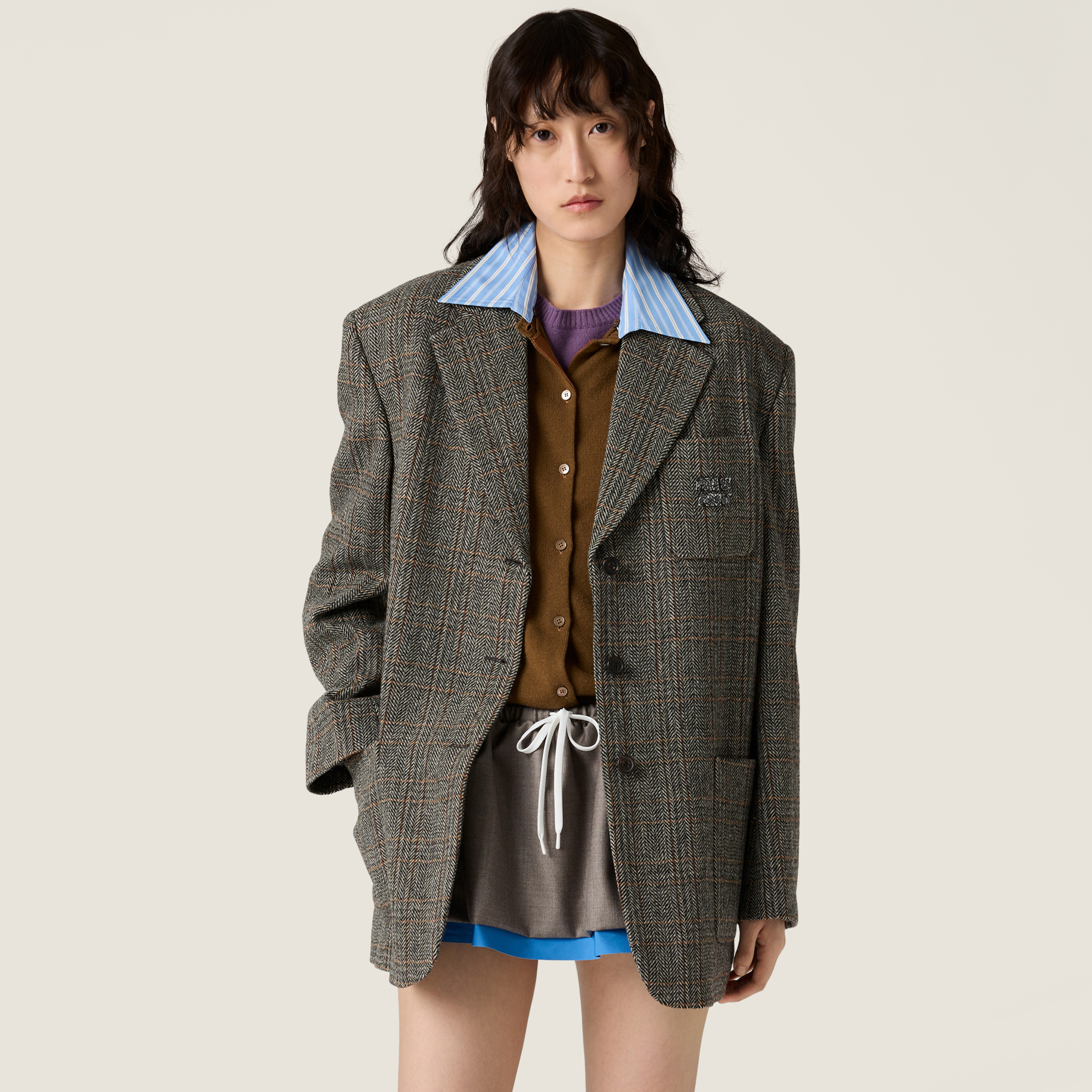 NIGO MiuMiu Women's Fashion Casual V-Neck Single Button Straight Cut Embroidered Logo Wool Blazer Jacket #nigo79167
