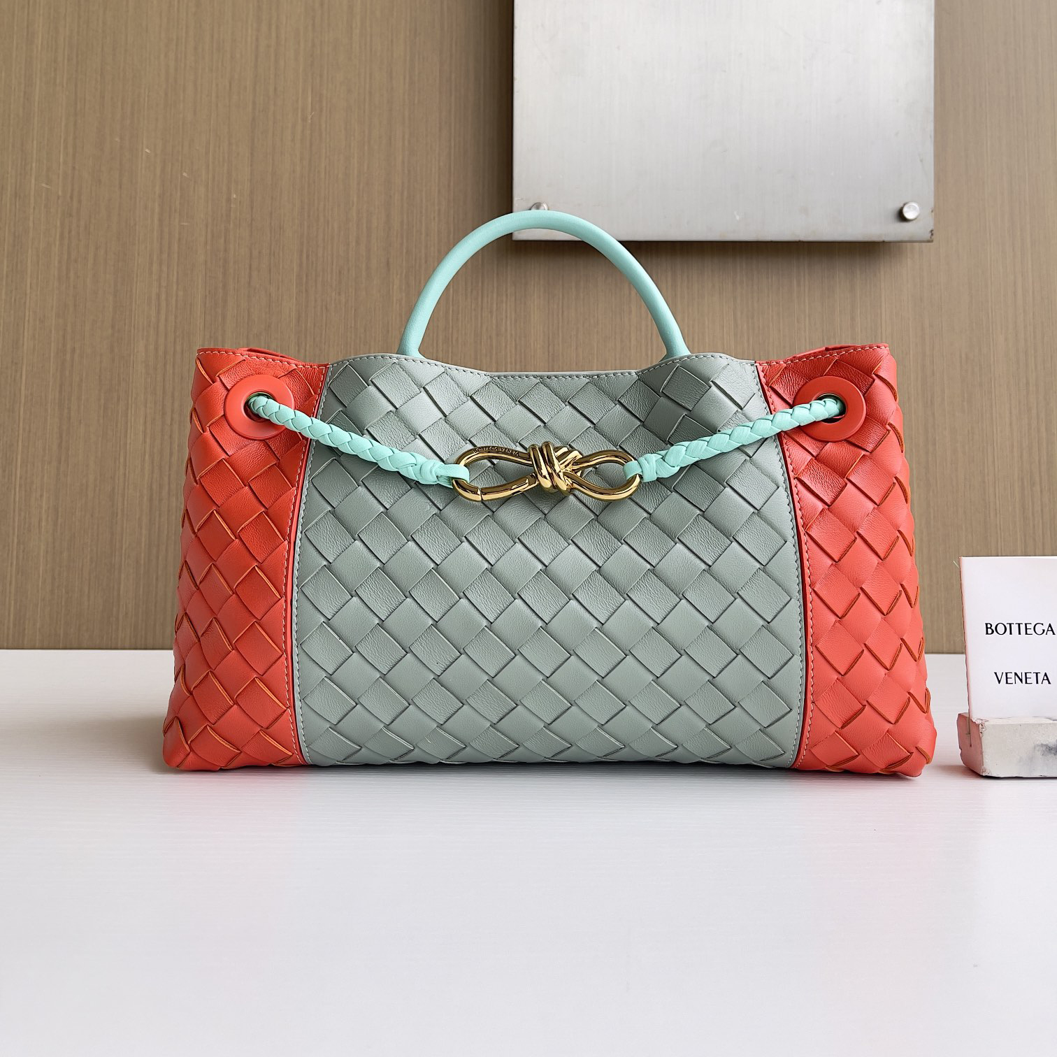 NIGO Bottega Veneta Women's Fashion Classic Color-Block Leather Handwoven Tote Bag Bags #nigo79177