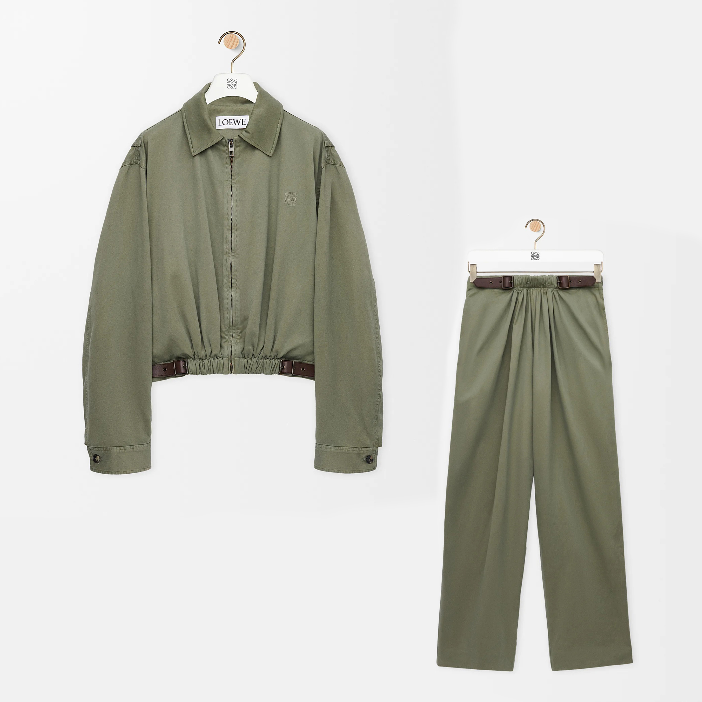NIGO Loewe Men's And Women's Spring/fall Fashion Casual Solid-color Lapel Zipper Cotton Satin Fabric Waist Tapered Jacket  Elastic Waist Straight Leg Pants Suit Set #nigo79174