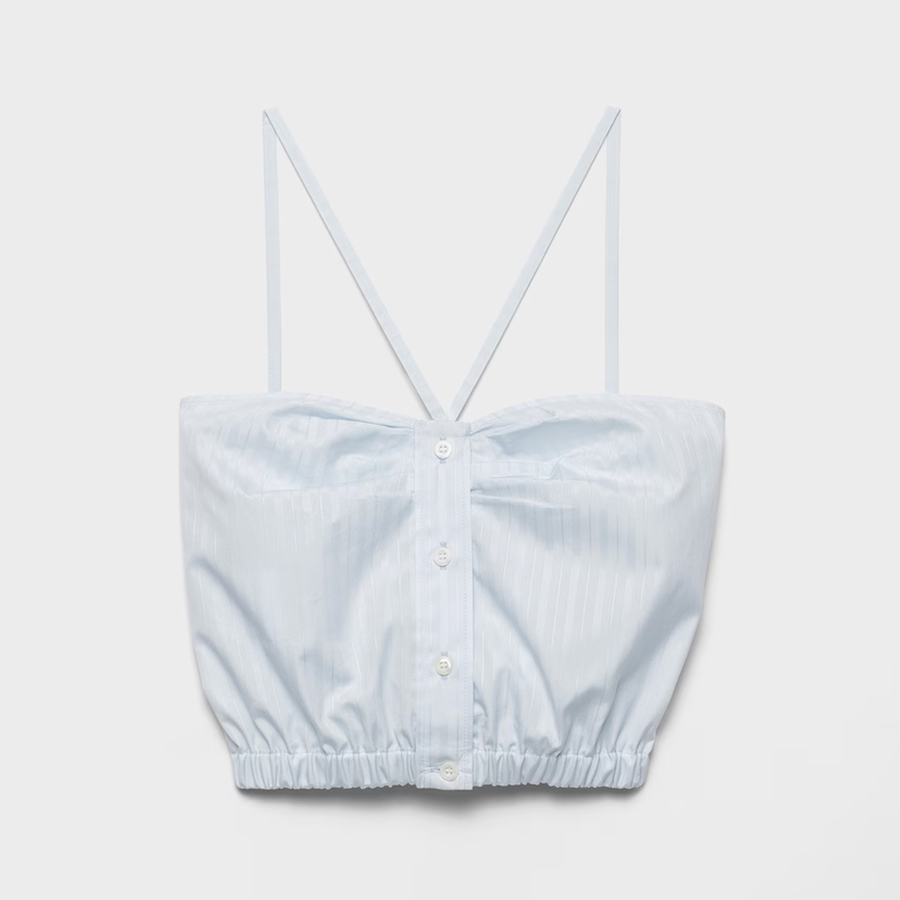 NIGO Prada Women's Summer High-Street Cotton Pleated Button-Up Elastic Hem Solid-Color Striped Short Top Sleeveless Double-Strap Cross-Front Halter Camisole Ngvp #nigo2542