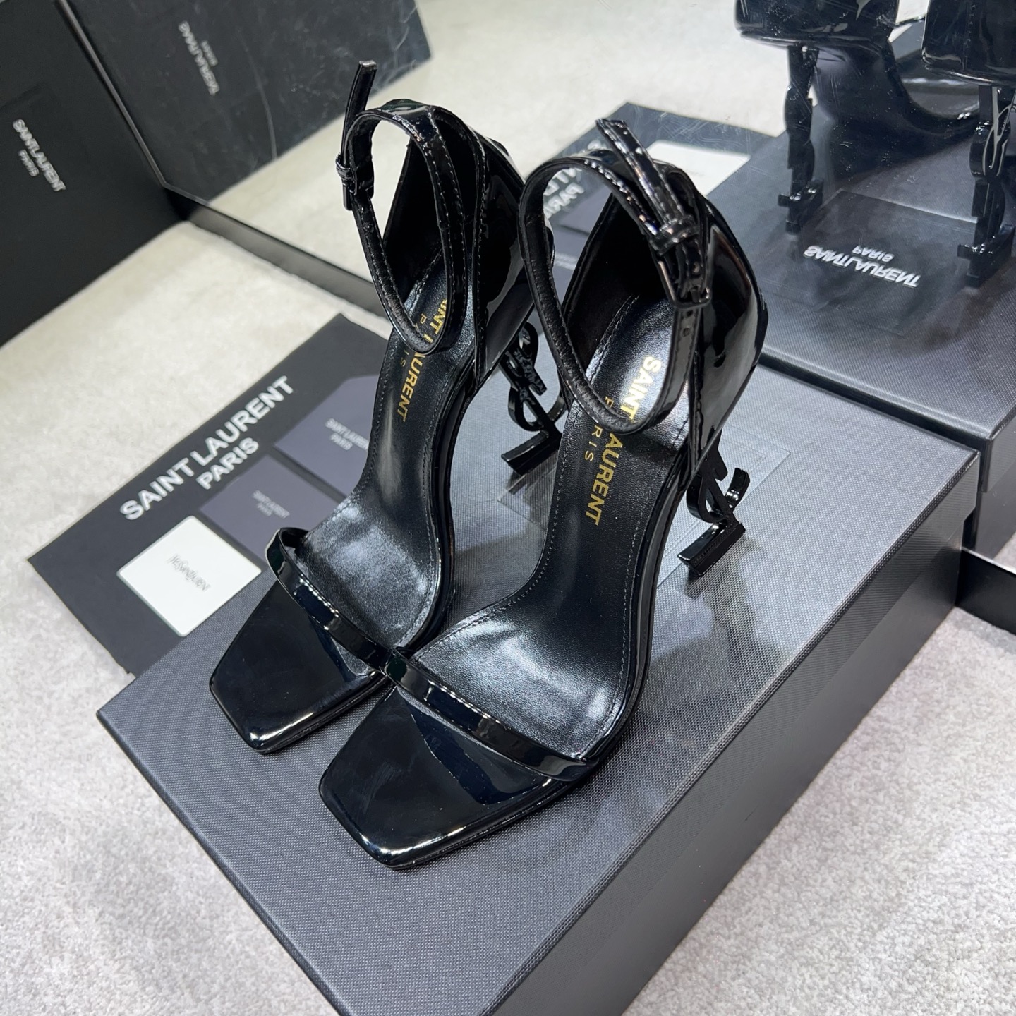 NIGO Saint Laurent OPYUM Women's Spring/Fall Fashion Classic Solid Color Leather Buckle YSL Monogram Heeled Sandals Shoes #nigo79185