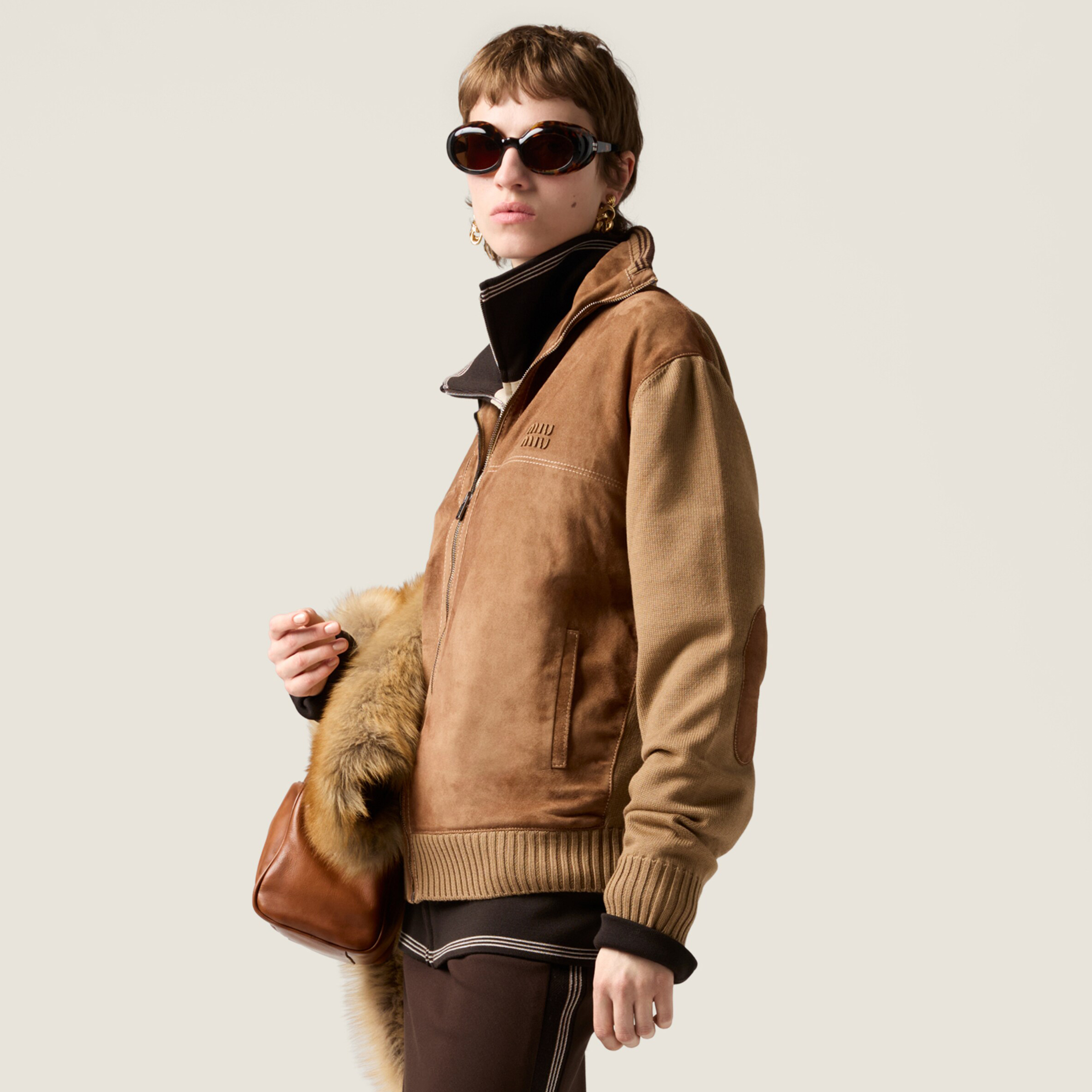 NIGO MiuMiu Men's And Women's Fall/winter Fashion Casual Color Block Collared Zipper Suede Badge Knit Jacket #nigo79195