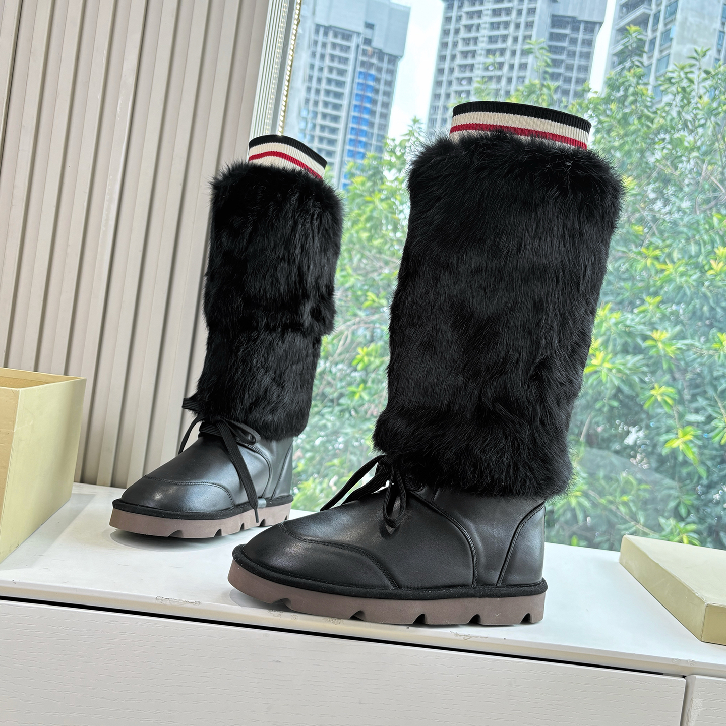 NIGO Brunello Cucinelli Women's Fall/Winter Suede Cowhide Rabbit Fur Round-Toe Zipper Lined Lamb Wool High-Top Boots Casual Solid-Color Snow Boots Shoes #nigo81588