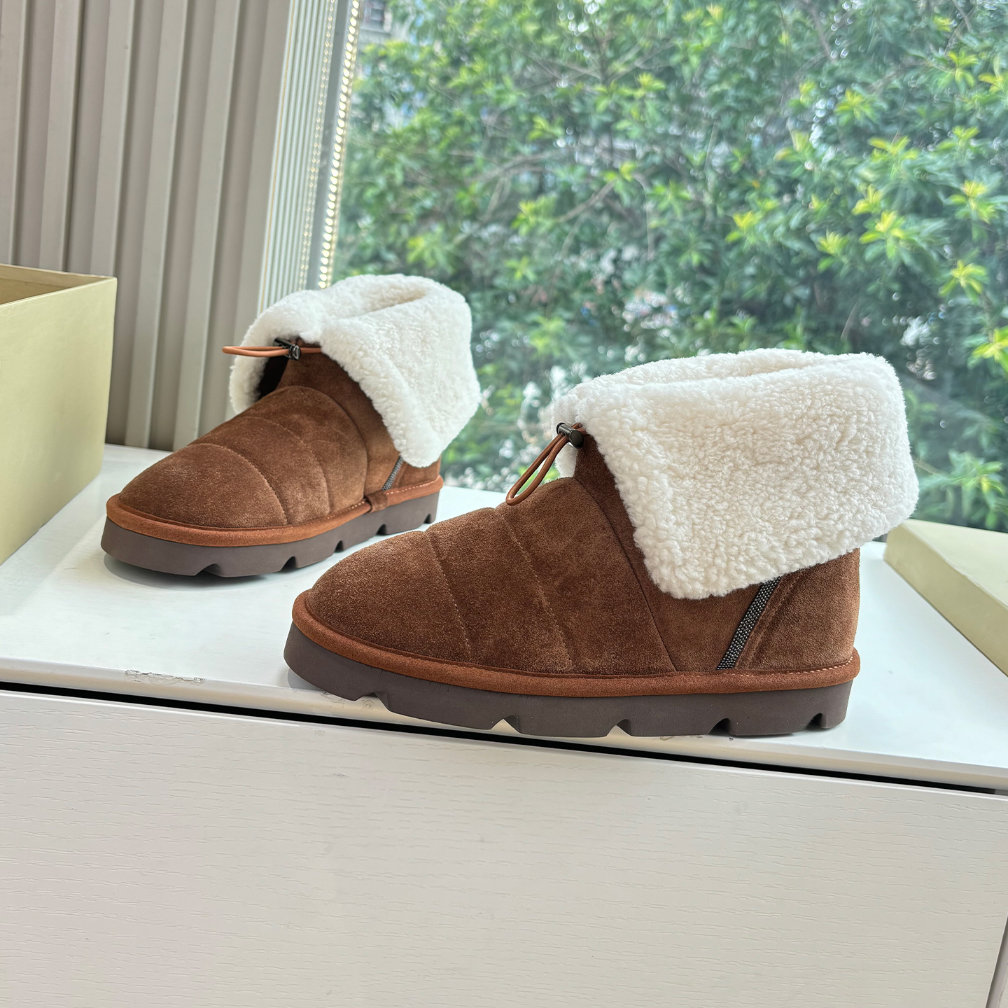 NIGO Brunello Cucinelli Women's Fall/Winter Matte Leather Solid-Color Chunky-Heel Snow Boots Short Boots Casual Cotton Slippers Shoes #nigo81586