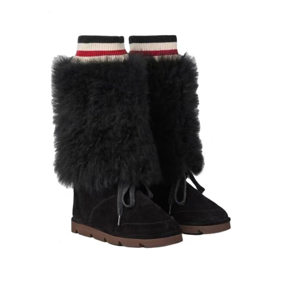 NIGO Brunello Cucinelli Women's Fall/Winter Suede Cowhide Rabbit Fur Round-Toe Zipper Lined Lamb Wool High-Top Boots Casual Solid-Color Snow Boots Shoes #nigo81588