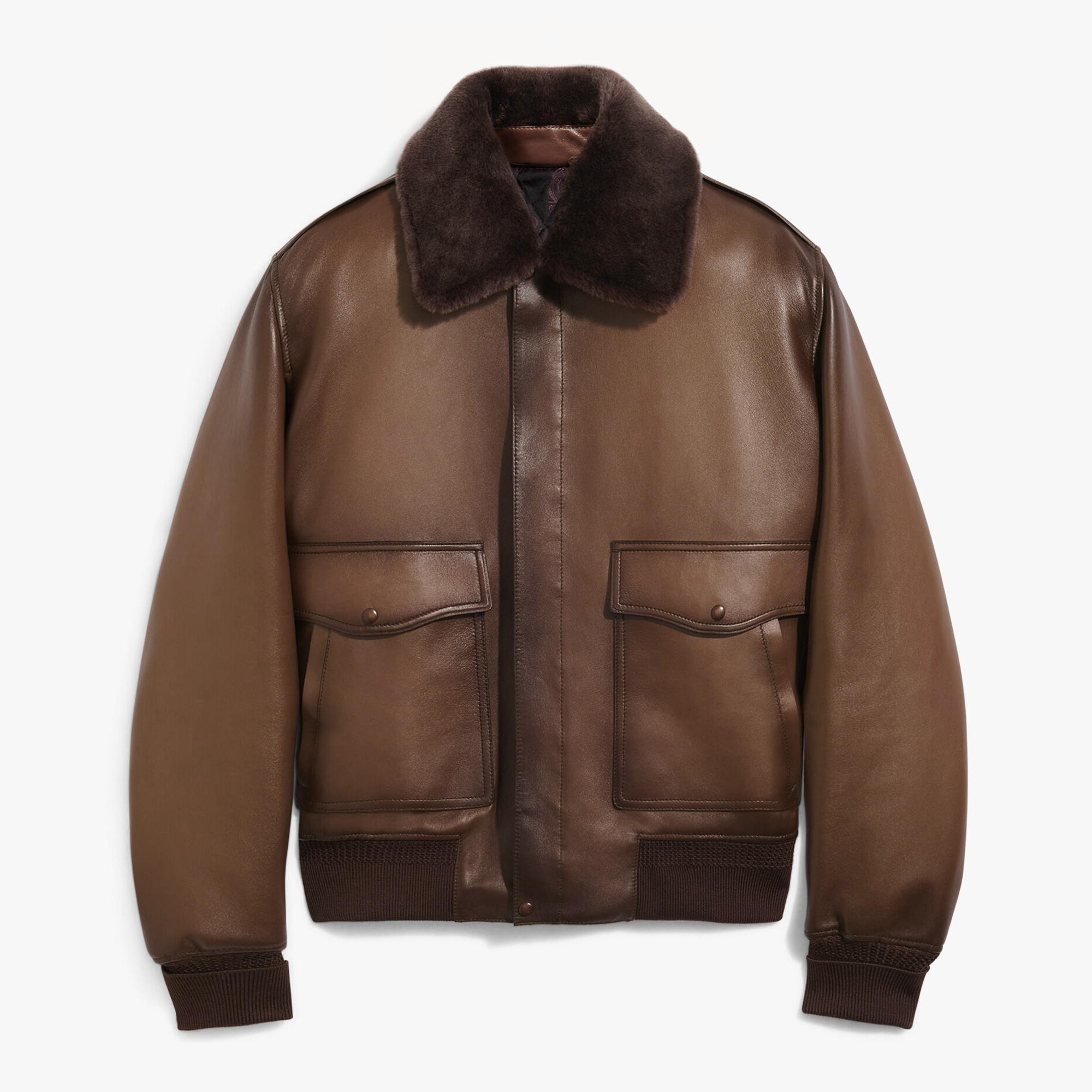 NIGO Berluti Men's Dyed Sheepskin Collar Zipper Solid Color Vintage-Washed Spring/Fall Fitted Casual Pilot Jacket Ngvp #nigo2544