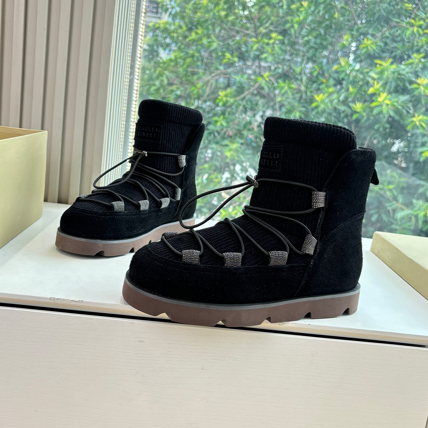 NIGO Brunello Cucinelli Women's Vintage Round-Toe Drawstring Winter Solid-Color Chunky-Sole Suede Short Snow Boots Hiking Boots Casual Shoes #nigo81587