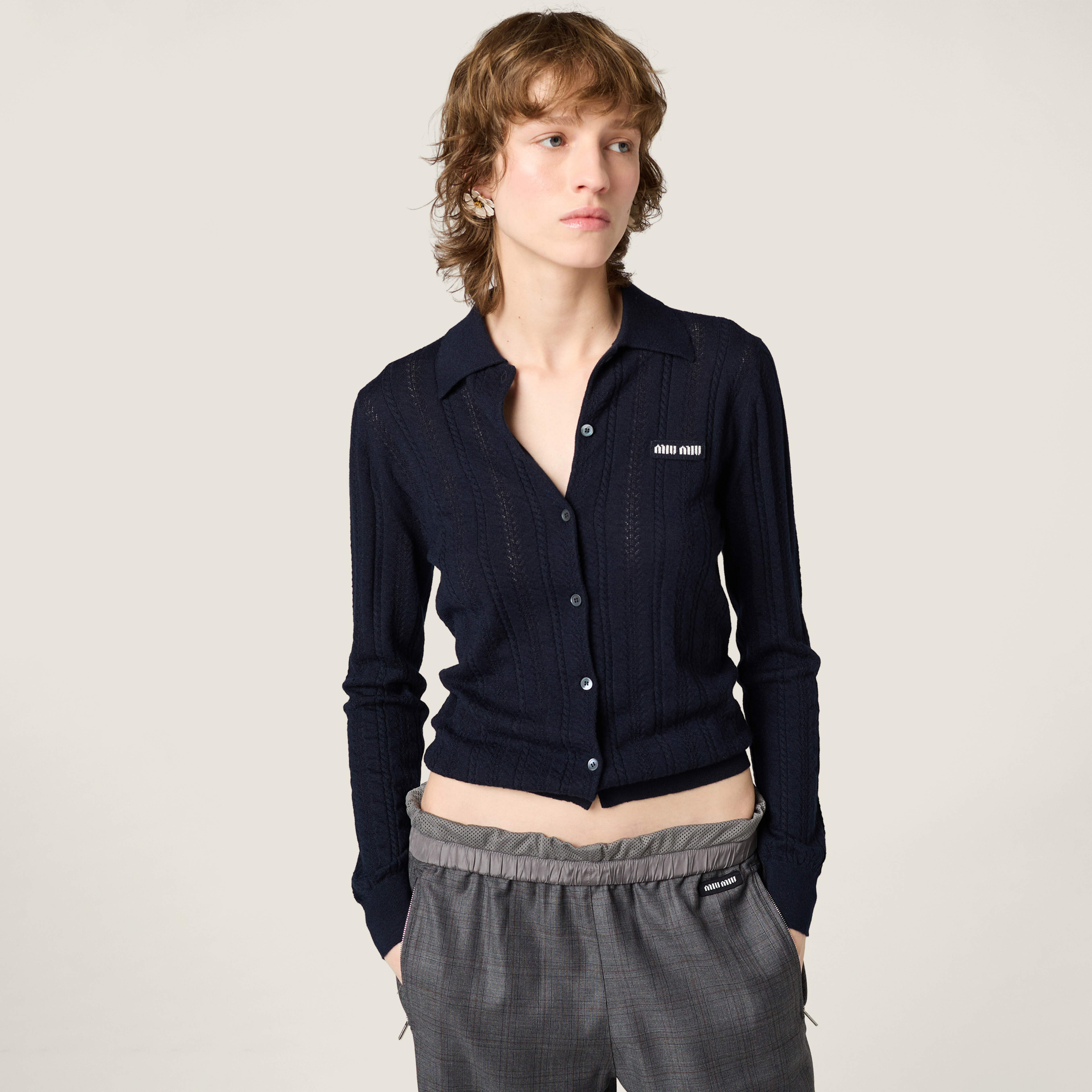 NIGO MiuMiuWomen's Fall/winter Fashion Casual Solid Color Lapel Embroidered Vertical Button Up Long Sleeve Cardigan #nigo79196