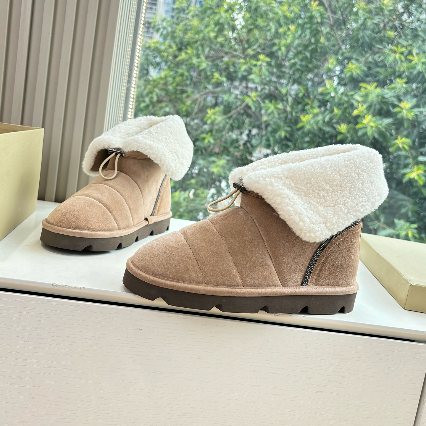 NIGO Brunello Cucinelli Women's Fall/Winter Matte Leather Solid-Color Chunky-Heel Snow Boots Short Boots Casual Cotton Slippers Shoes #nigo81586