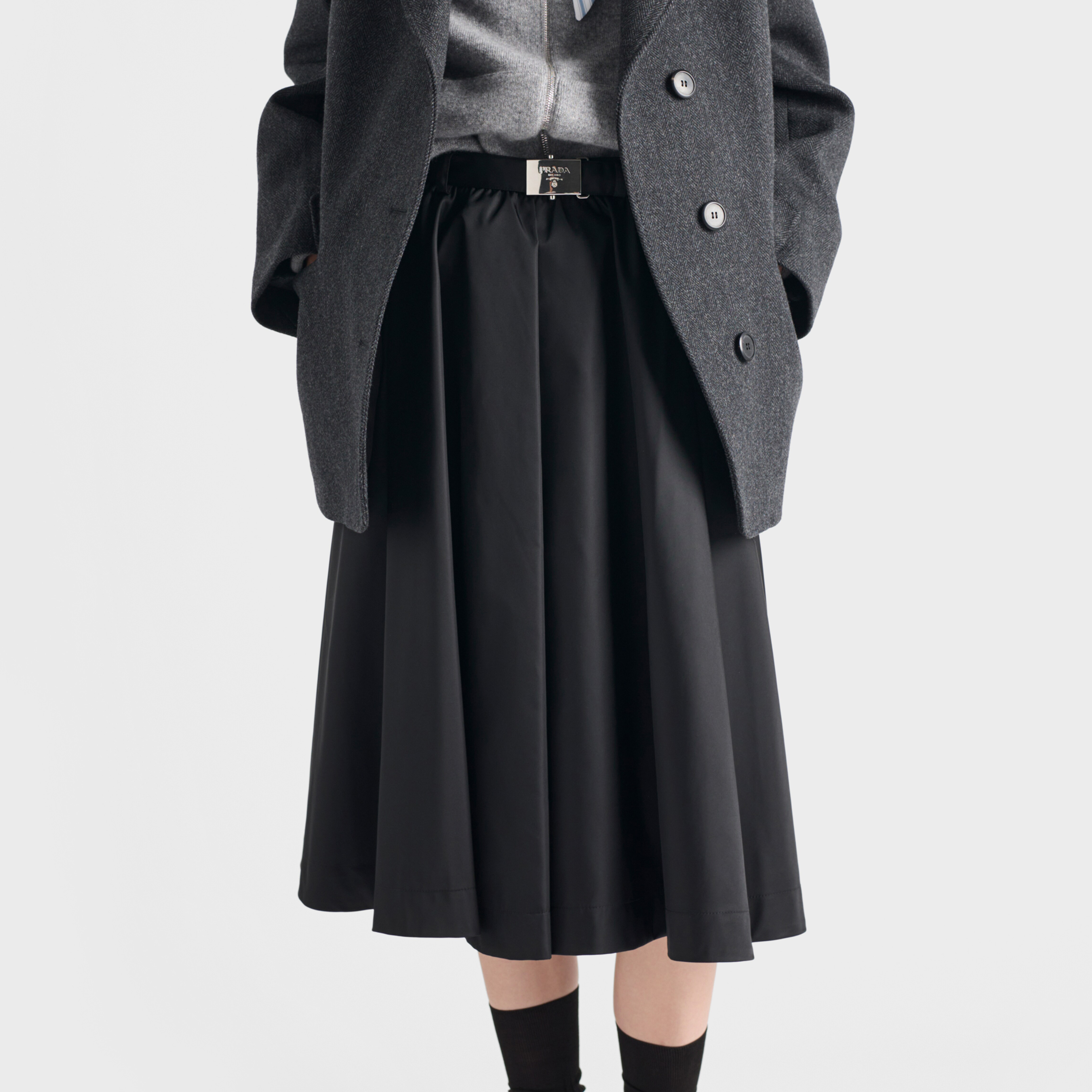 NIGO Prada Re-Nylon Women's Spring/Fall Fashion Classic Solid Color Nylon Skirt With 3D Waist Buckle And Full Skirt #nigo79188