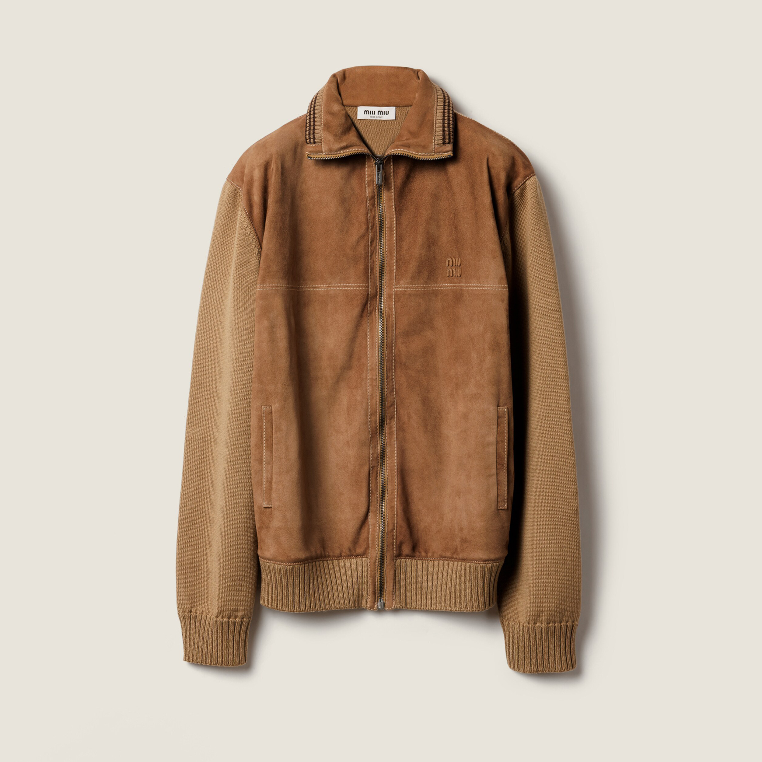 NIGO MiuMiu Men's And Women's Fall/winter Fashion Casual Color Block Collared Zipper Suede Badge Knit Jacket #nigo79195