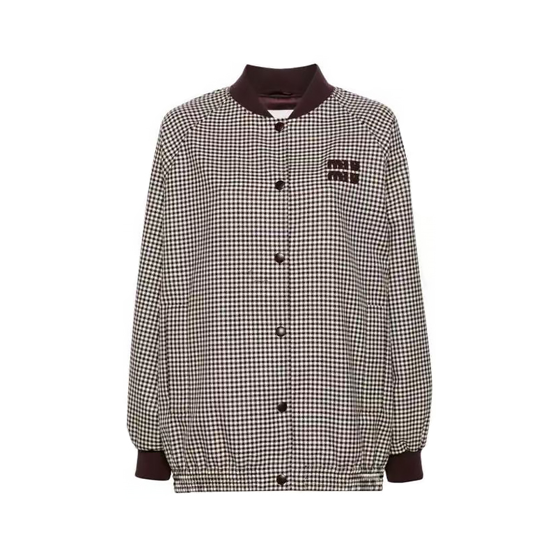 NIGO MiuMiu Women's Single-Breasted Checkered Round-Neck Solid-Color Spring/Fall Long-Sleeve Jacket #nigo81591