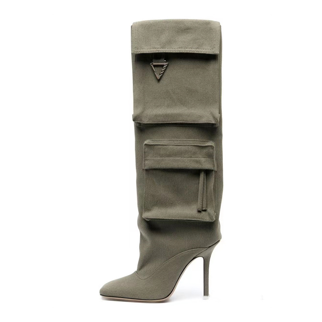 NIGO The Attico Women's Denim Pocket Boots Fall/Winter Solid-Color High-Heel Knee-High Boots Casual Shoes #nigo81719