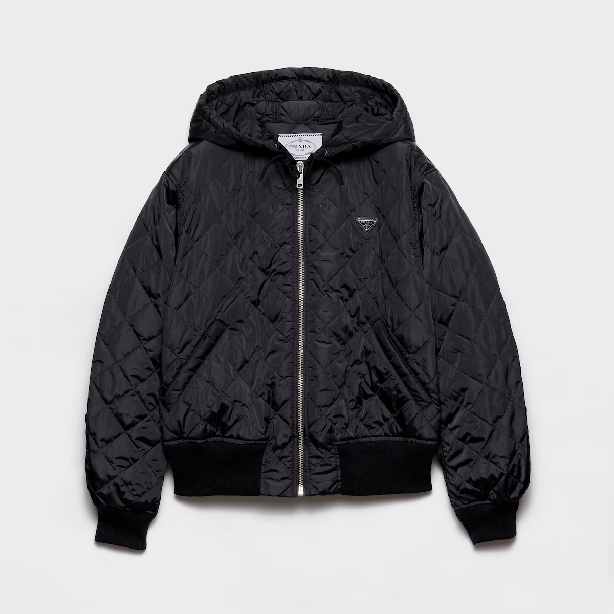 NIGO Prada Women's Lightweight Quilted Re-Nylon Jacket Logo Print Zipper Long Sleeve Solid Color Hooded Jacket #nigo81724