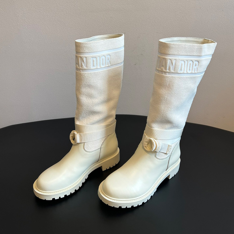 NIGO Dior Women's Spring/Fall/Winter Leather And Suede Blend Vintage Chunky-Heeled High-Top Boots Casual Long Riding Boots Shoes #nigo81721