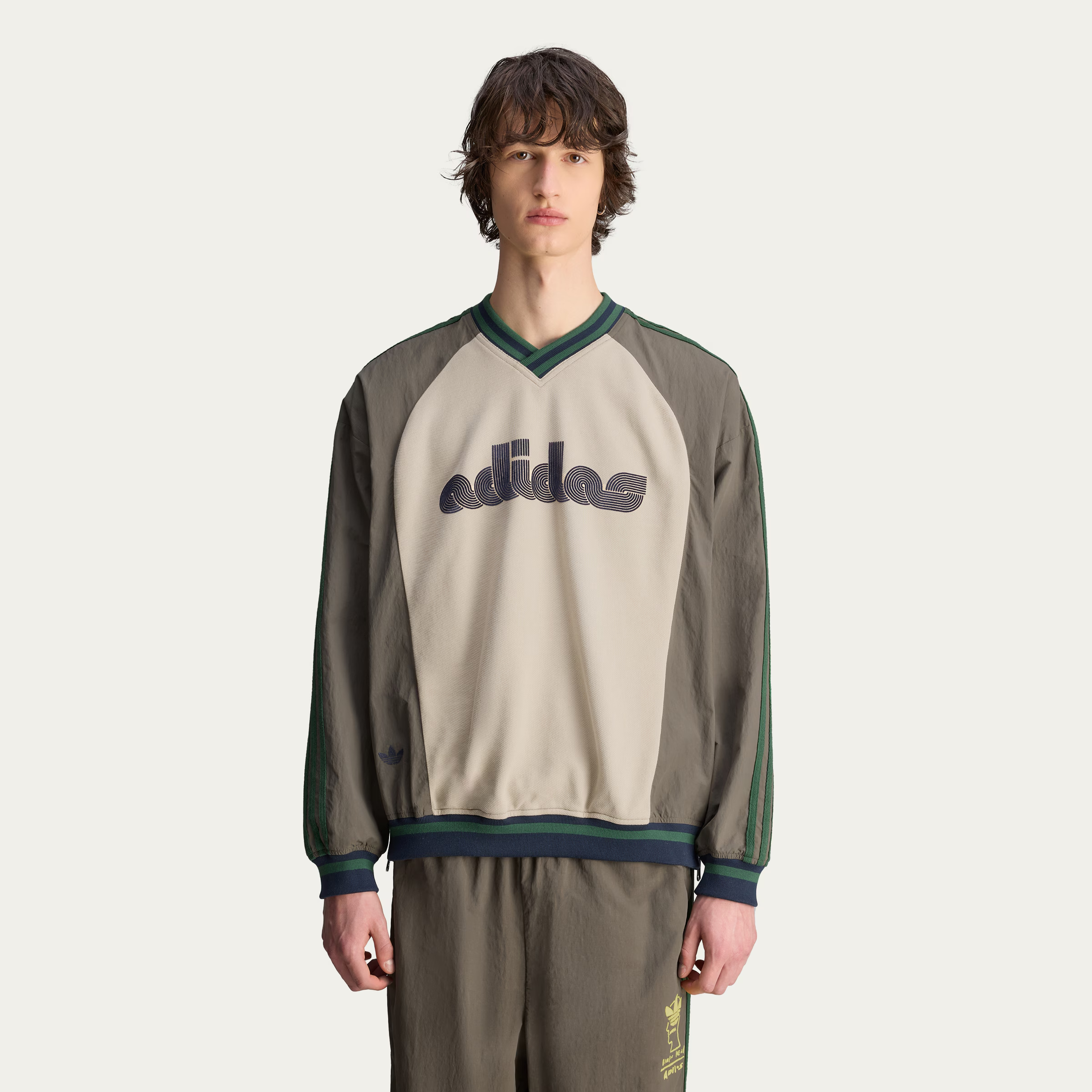 NIGO Adidas x Brain Dead Men's Spring/Summer Autumn Retro Color Contrasting Sports V-neck Hoodie Logo Long Sleeve Sweatshirt #nigo81714