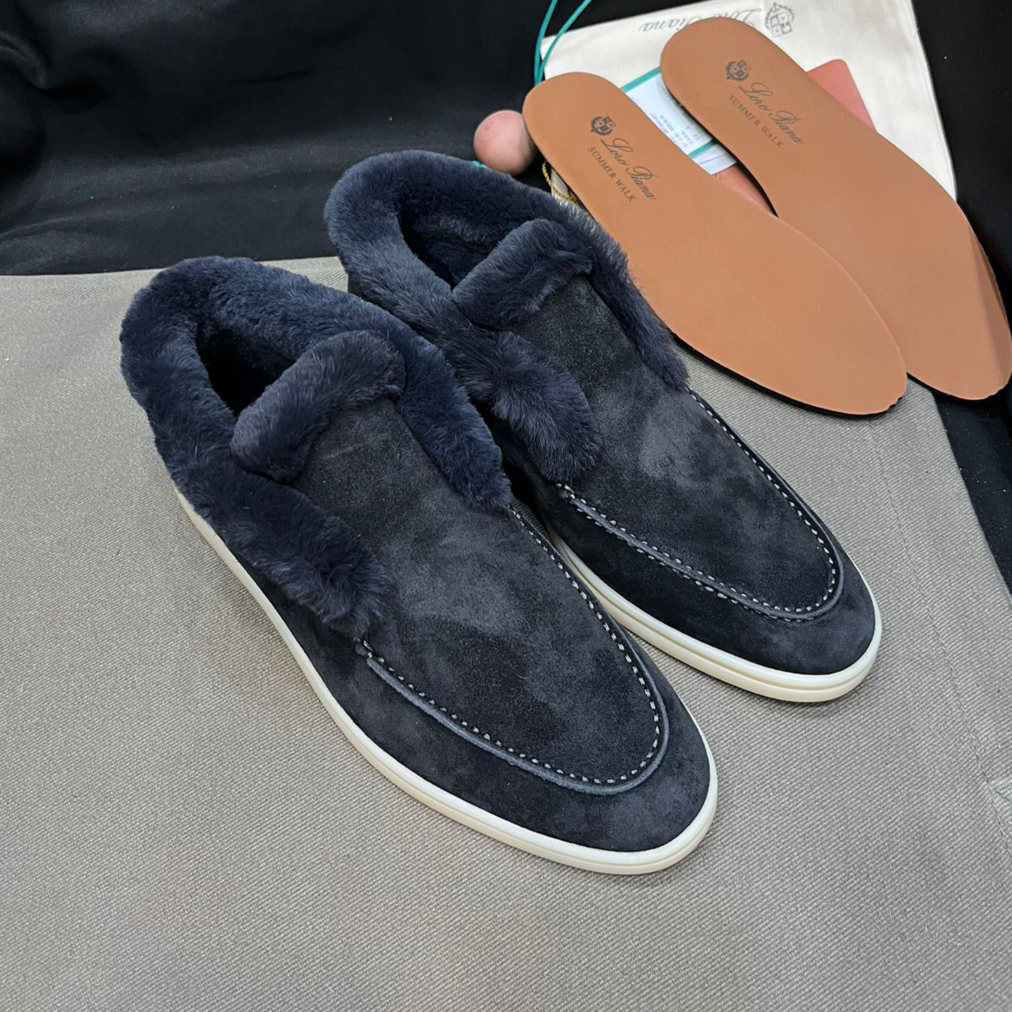 NIGO Loro Piana Women's Open Walk Ankle Boots Fall/Winter Beaver Fur High-Top Shoes Solid-Color Casual Low-Top Flats Shoes #nigo81599