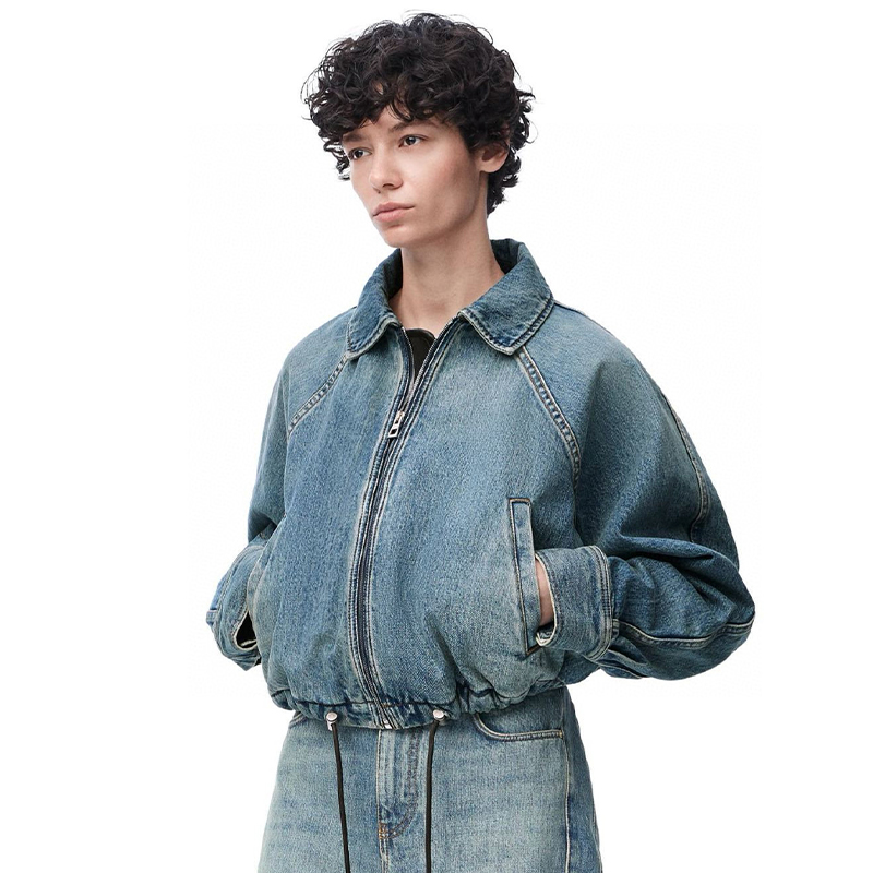 NIGO Loewe Women's Spring/Fall High-Street Lapel Zipper Drawstring Solid-Color Denim Jacket #nigo81716