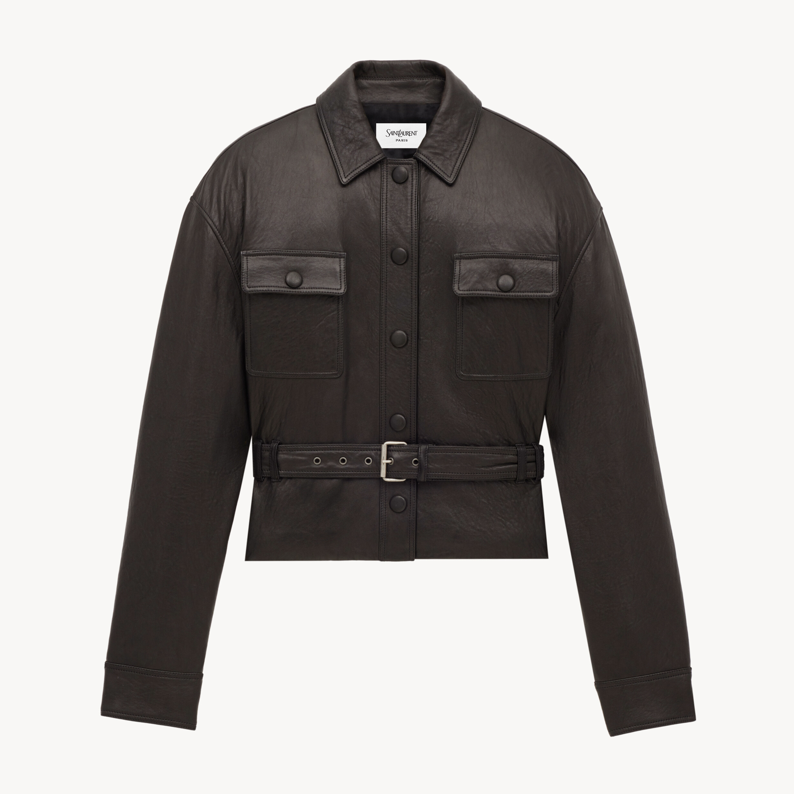 NIGO SAINT LAURENT Women's Fall/Winter Vintage Leather Lapel Tie-Front Single-Breasted Solid Color Short Jacket #nigo81711