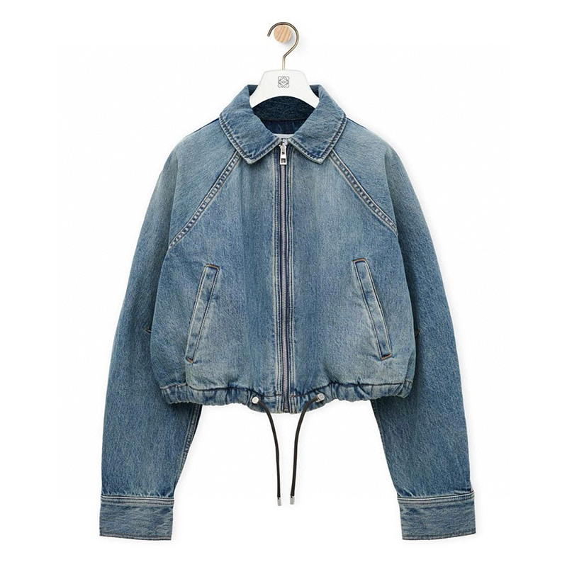 NIGO Loewe Women's Spring/Fall High-Street Lapel Zipper Drawstring Solid-Color Denim Jacket #nigo81716