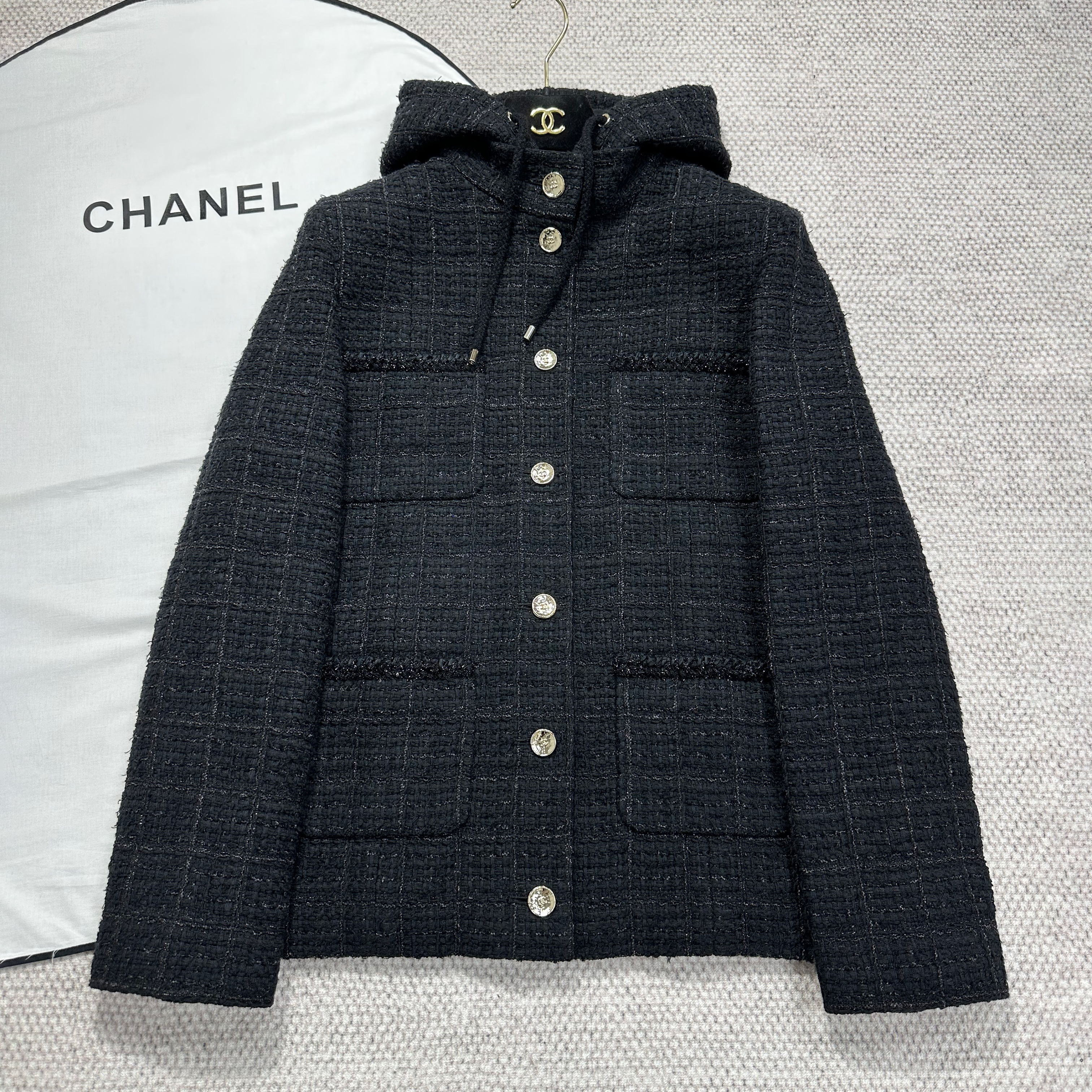 NIGO Chanel Women's Fall/Winter Tweed Single-Breasted Vintage Solid-Color Long-Sleeve Hooded Jacket Ngvp #nigo2549