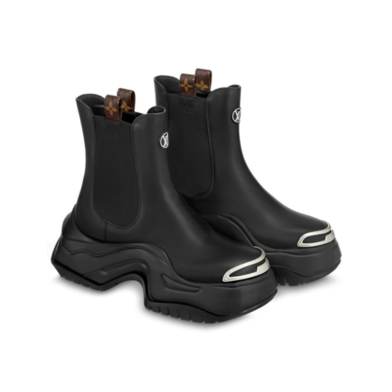 NIGO Louis Vuitton Archlight Women's Leather Lace-Up Fashion Ankle Boots Fall/Winter Solid Color Round Toe Chunky Sole Chelsea Boots Casual Shoes with 6cm Heel Height #nigo81734