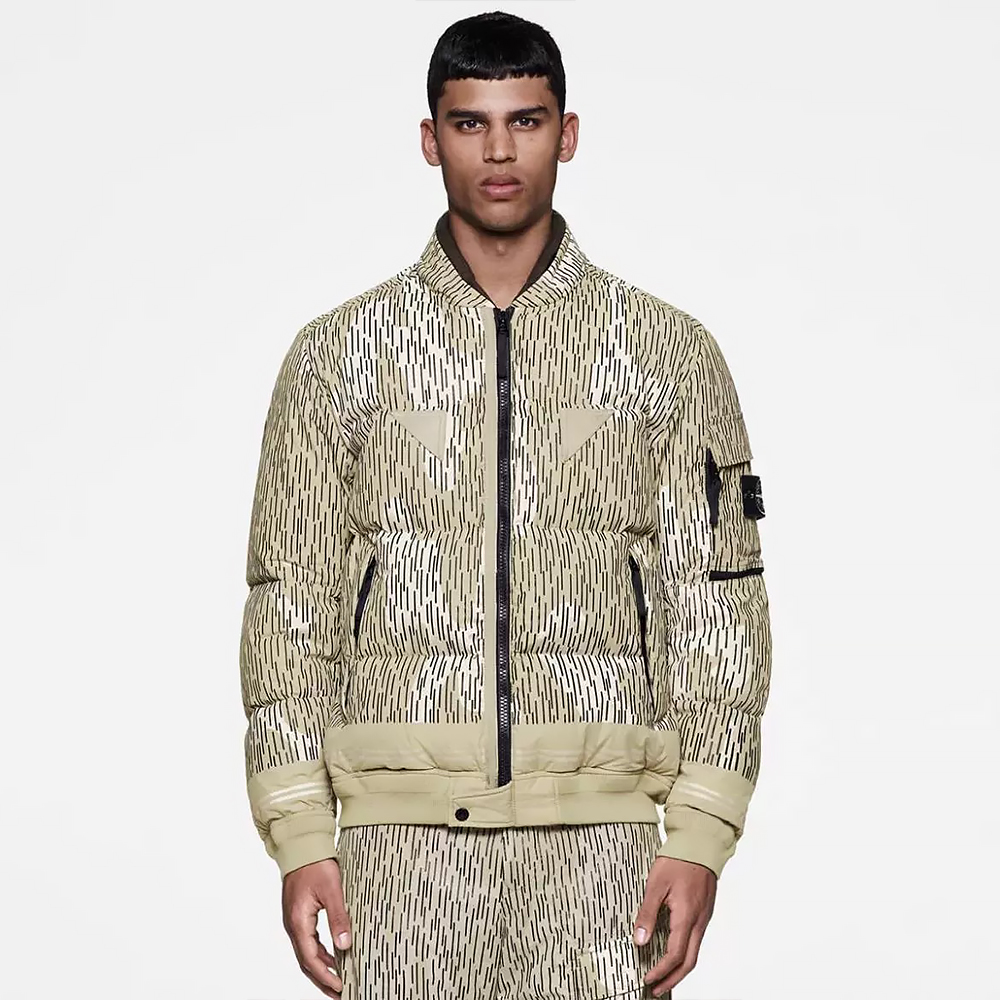 NIGO Stone Island Men's Winter Camo Glow-in-the-Dark Striped Solid Color Stand Collar Long Sleeve Zipper Down Jacket #nigo81752