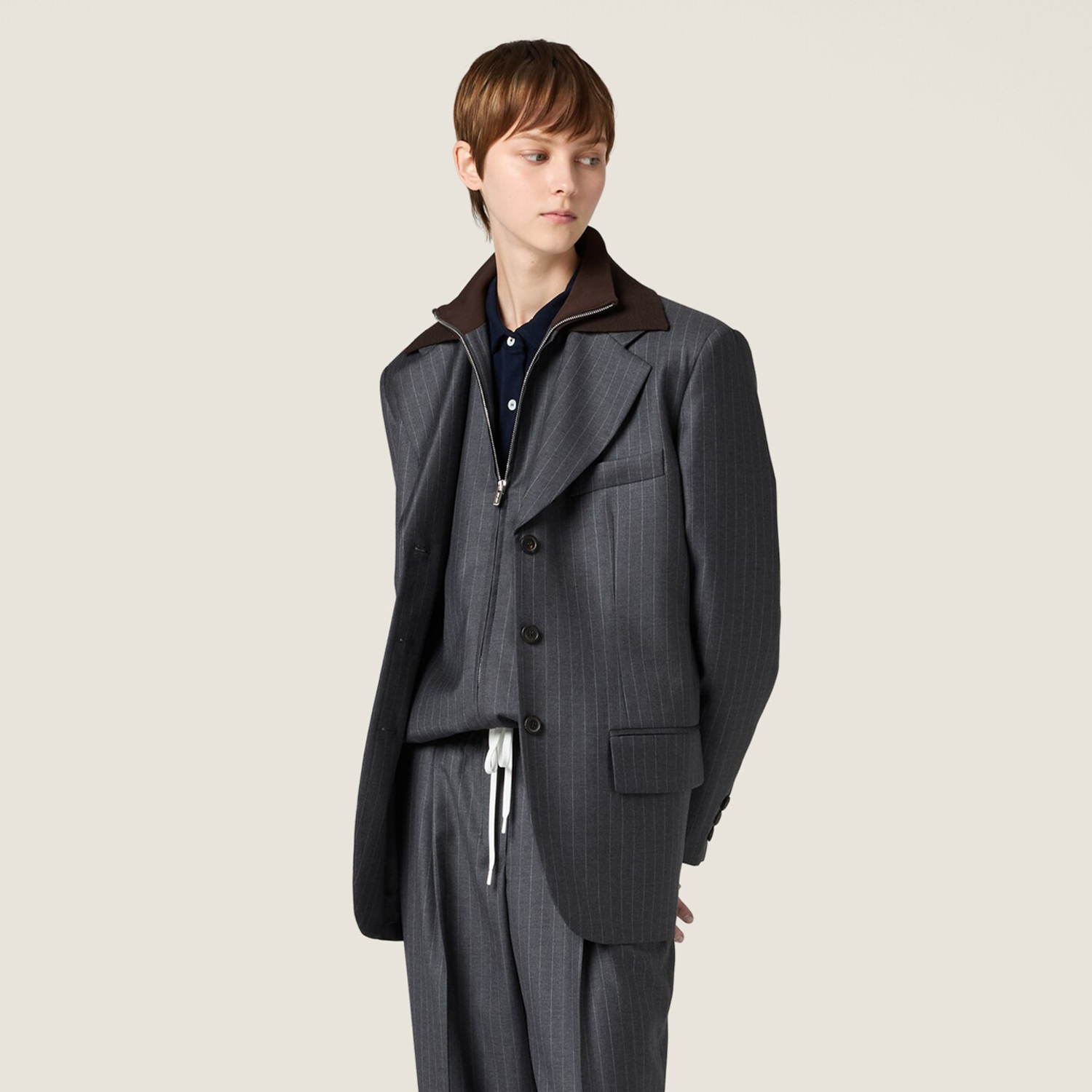 NIGO MiuMiu Women's Fall/Winter Single-Breasted Lapel Striped Solid-Color Wool Blend Long-Sleeve Blazer Jacket #nigo81747