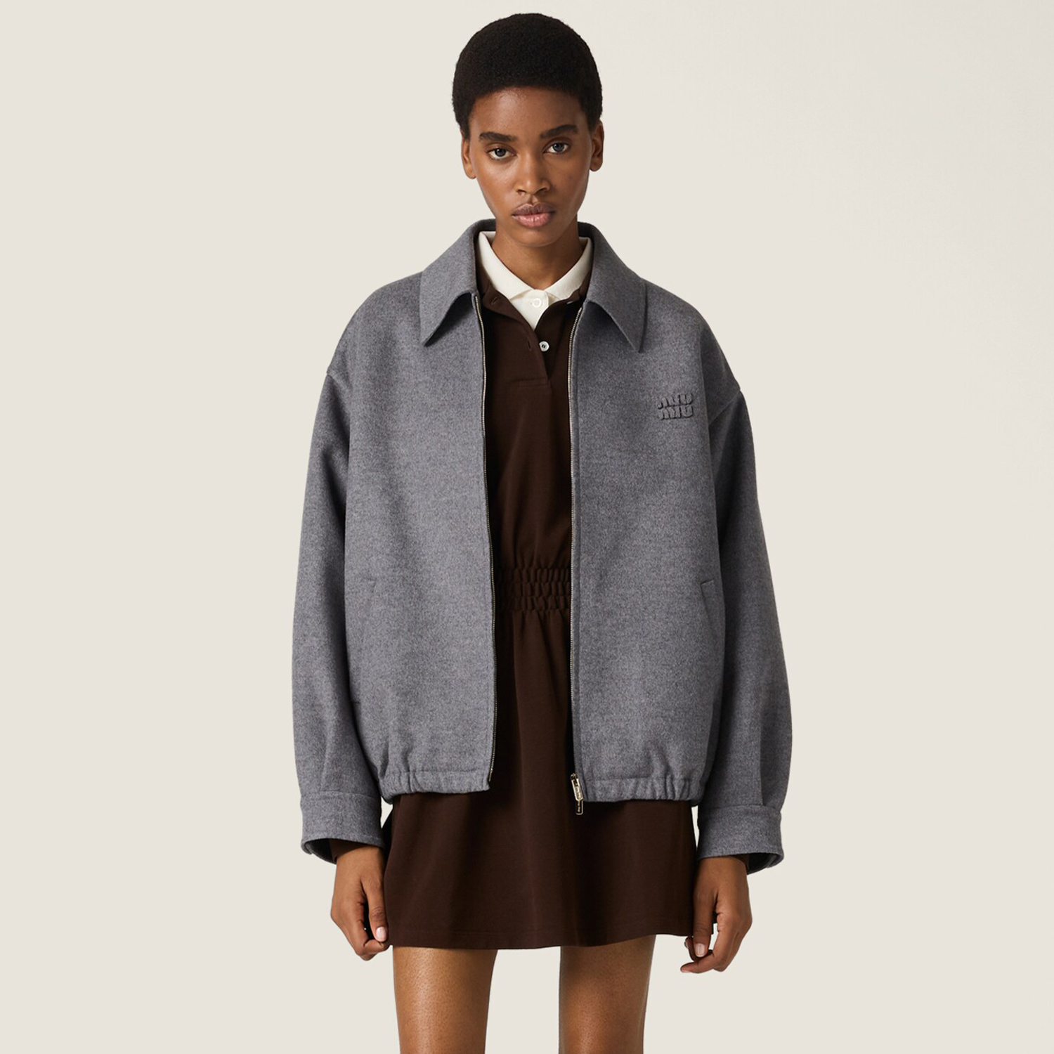 NIGO MiuMiu Women's Embroidered Solid-Color Collared Zipper Spring/Fall/Winter Double-Layer Pure Wool Blend Jacket #nigo81748