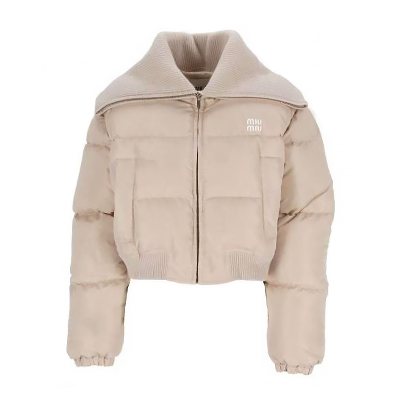 NIGO MiuMiu Women's Fall/Winter Logo-Printed Collar Zipper Goose Down Solid-Color Long-Sleeve Puffer Down Jacket #nigo81739