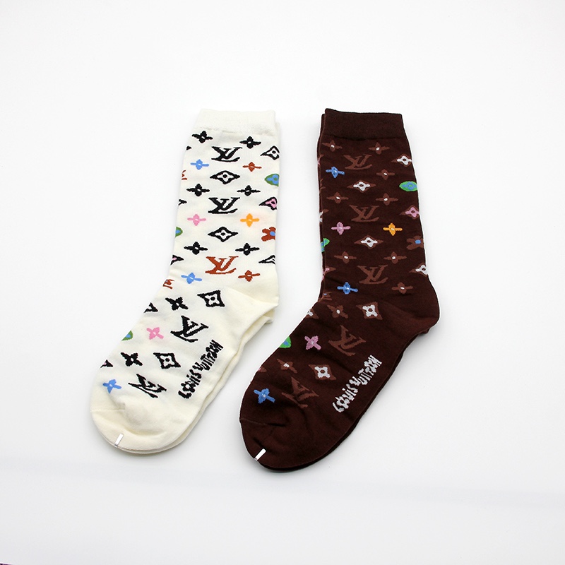 L NIGO Louis Vuitton x Tyler Men's and Women's Fashion Logo Jacquard Solid Color Checkered Design Socks