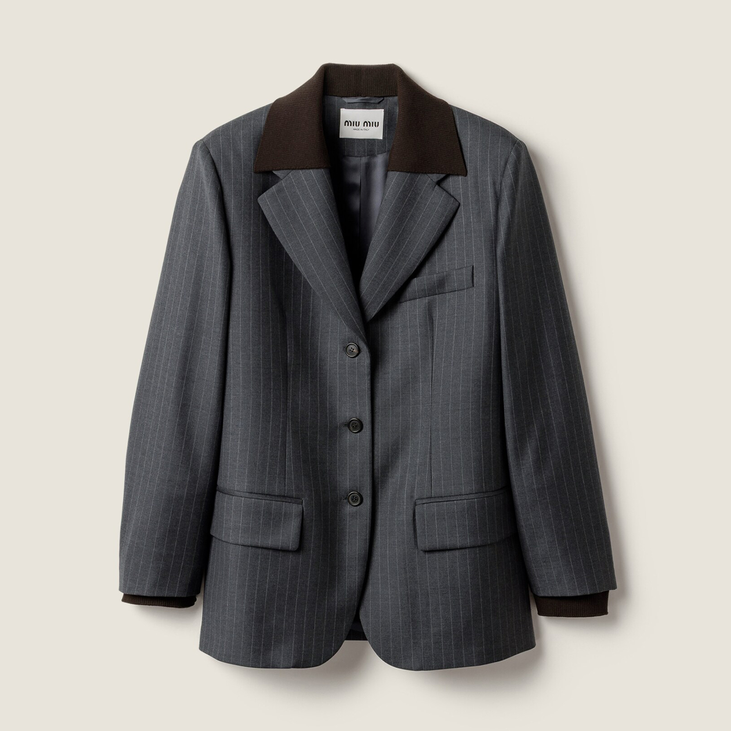NIGO MiuMiu Women's Fall/Winter Single-Breasted Lapel Striped Solid-Color Wool Blend Long-Sleeve Blazer Jacket #nigo81747