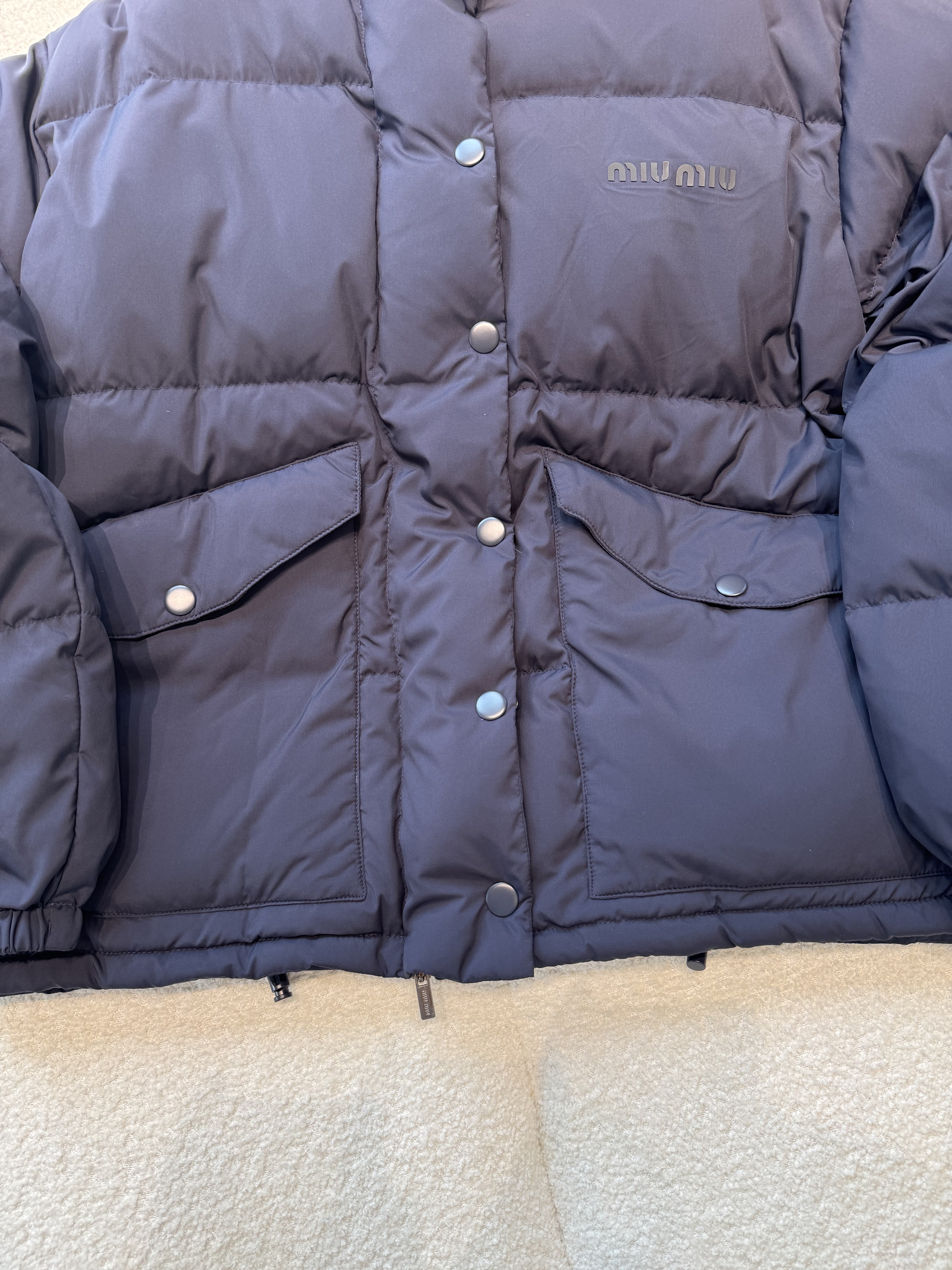 NIGO MiuMiu Women's Logo-Print Stand Collar Goose Down Jacket Autumn/Winter Solid Color Long Sleeve Jacket #nigo81741