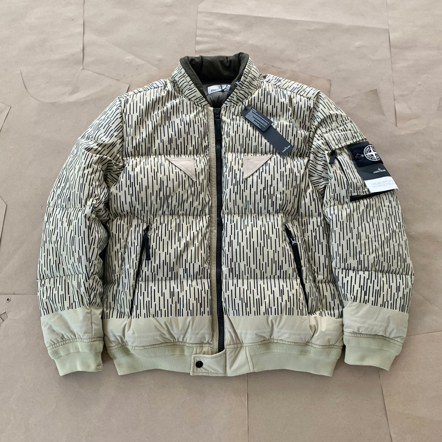 NIGO Stone Island Men's Winter Camo Glow-in-the-Dark Striped Solid Color Stand Collar Long Sleeve Zipper Down Jacket #nigo81752