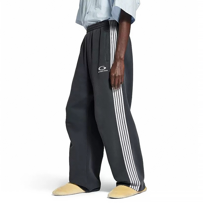 NIGO Balenciaga Men's Logo Double-Ring Embroidered Stripe Solid-Color All-Season Athletic Pants Retro Casual Elastic Waist Loose Straight-Leg Trousers Pants #nigo81745