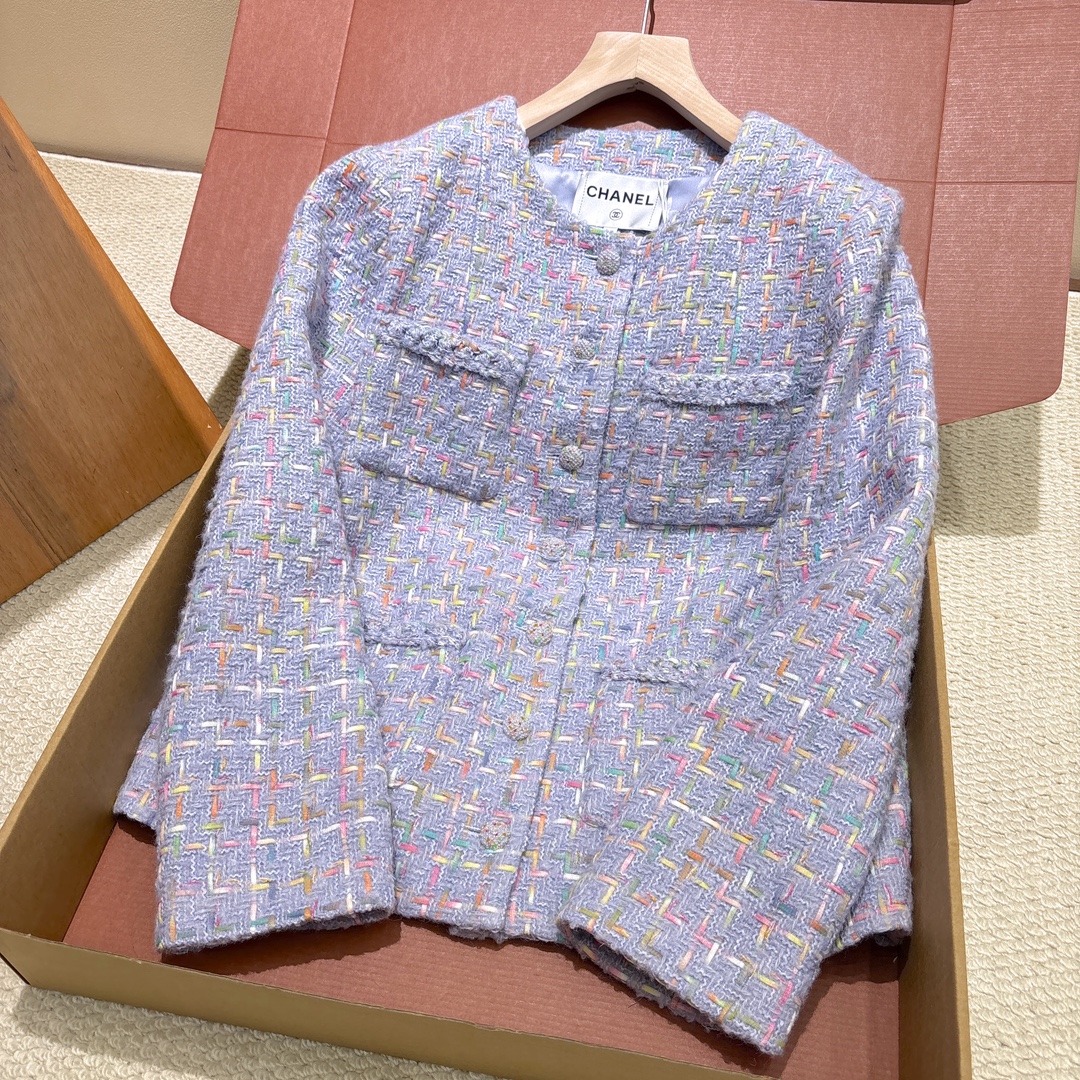 NIGO Chanel Women's Fall/Winter Tweed Coat Solid Color Single-Breasted Round Neck Long Sleeve Multi-Pocket Jacket Ngvp #nigo2554