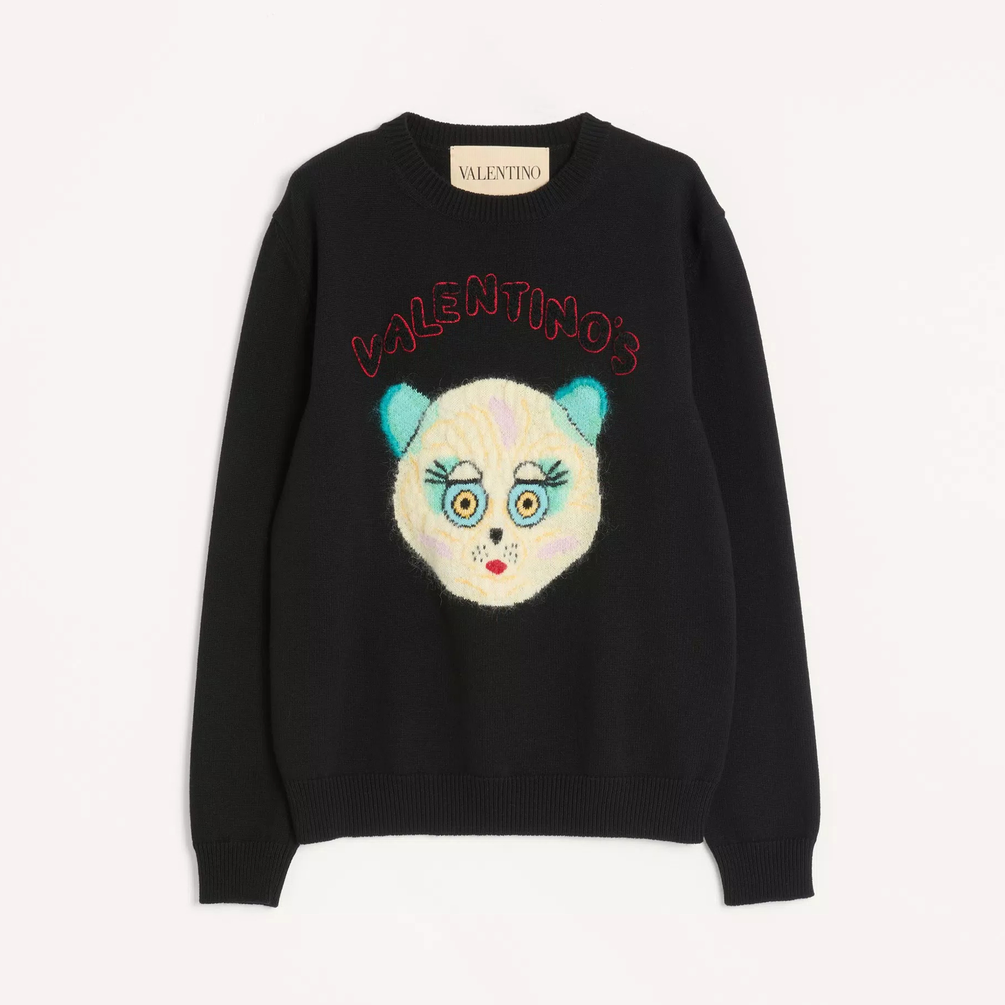 NIGO Valentino Men's Le Chat De La Maison Wool Logo Cat Embroidered Solid Color Crew Neck Long Sleeve Knit Sweater #nigo81754