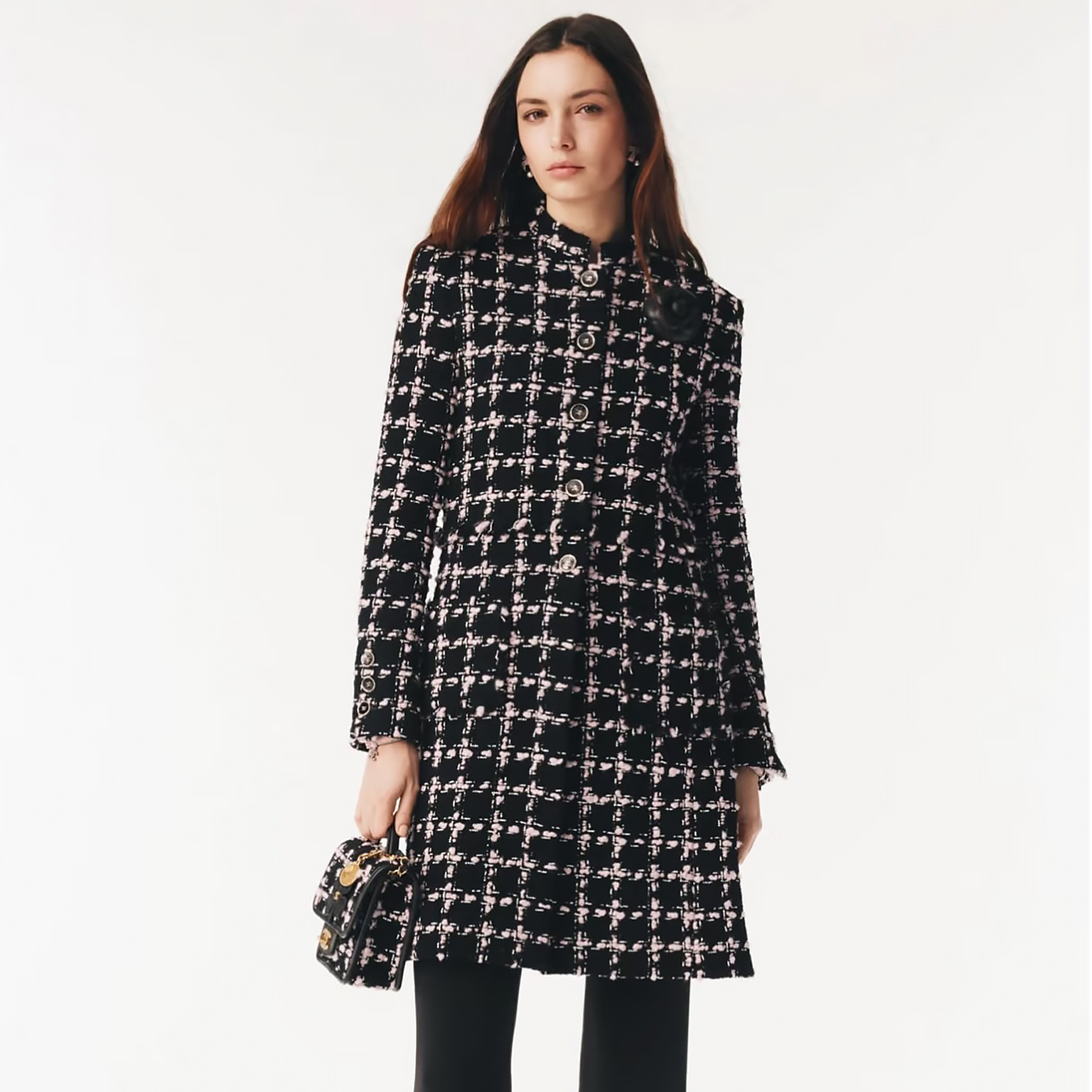 NIGO Chanel Women's Fall/Winter Checkered Stand Collar Wool Blend Button-Up Multi-Color Long Coat Jacket Ngvp #nigo2559