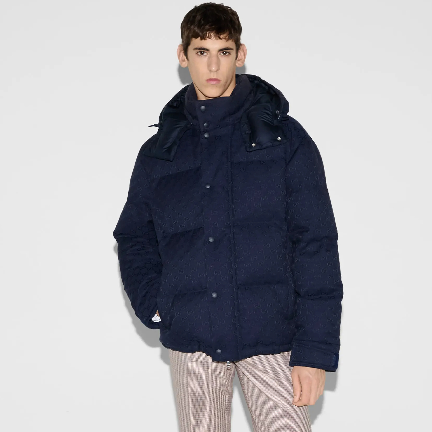 NIGO Gucci Men's Spring and Autumn Winter GG Full Print Canvas Zipper Detachable Hood Solid Color Long Sleeve Down Jacket #nigo81753