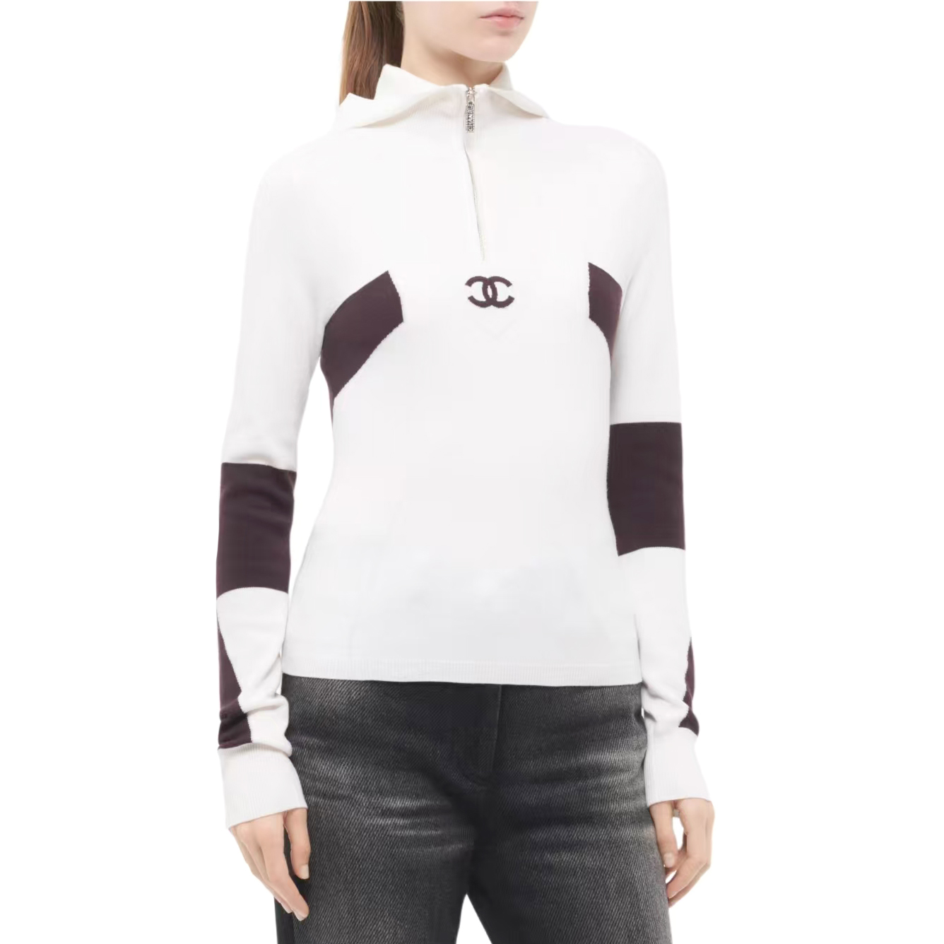 NIGO Chanel Women's Spring/fall Fashion Casual Color Block Hooded Pullover Half Zip Knit Sweater #nigo79229