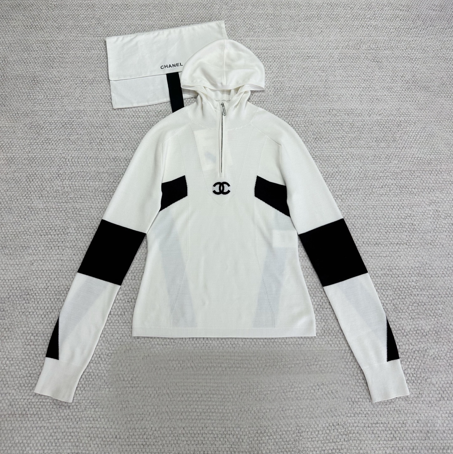 NIGO Chanel Women's Spring/fall Fashion Casual Color Block Hooded Pullover Half Zip Knit Sweater #nigo79229
