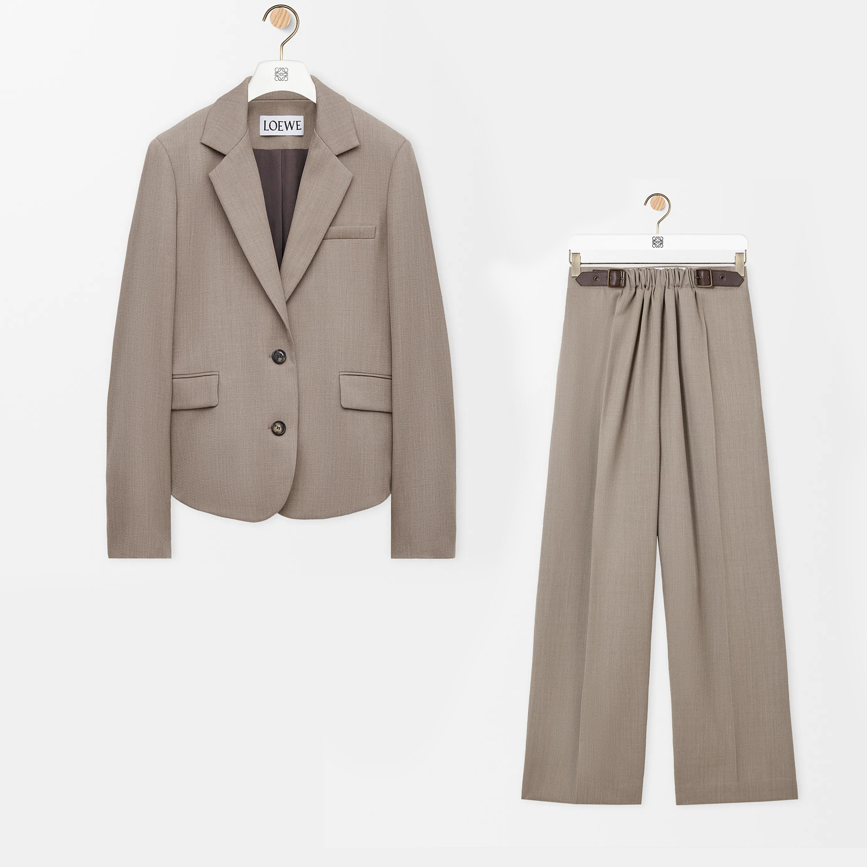 NIGO Loewe Women's Spring/fall Classic Solid Color V Neck Single Button Long Sleeve Blazer Paired With Solid Color Elastic Waist Straight Leg Suit Pants Suit Set #nigo79228