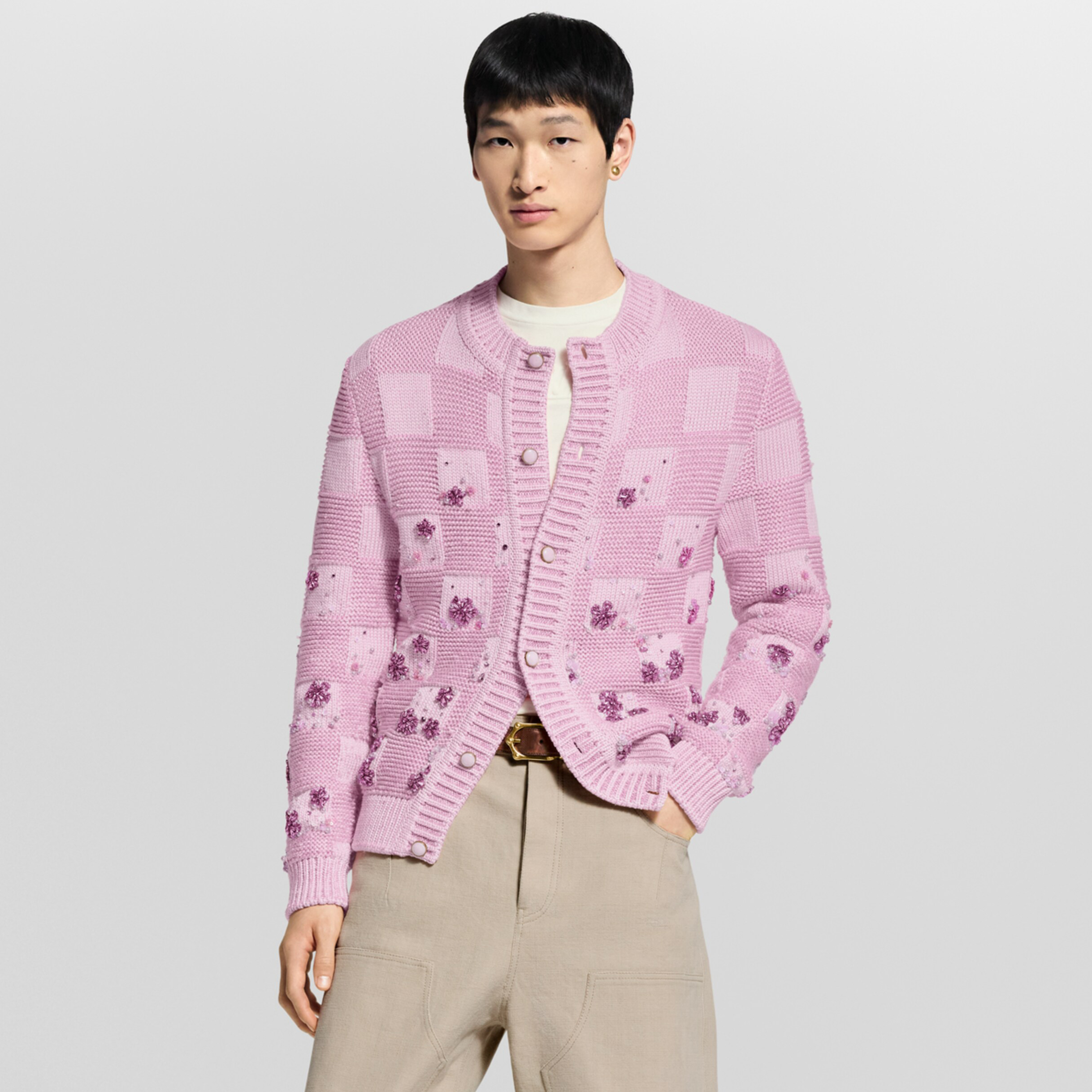 NIGO Louis Vuitton DAMIER Men's And Women's Spring/fall Fashion Casual Crew Neck Single-button Checkered Pattern Sweater With Delicate Floral Embroidery Details Knit Cardigan #nigo79247