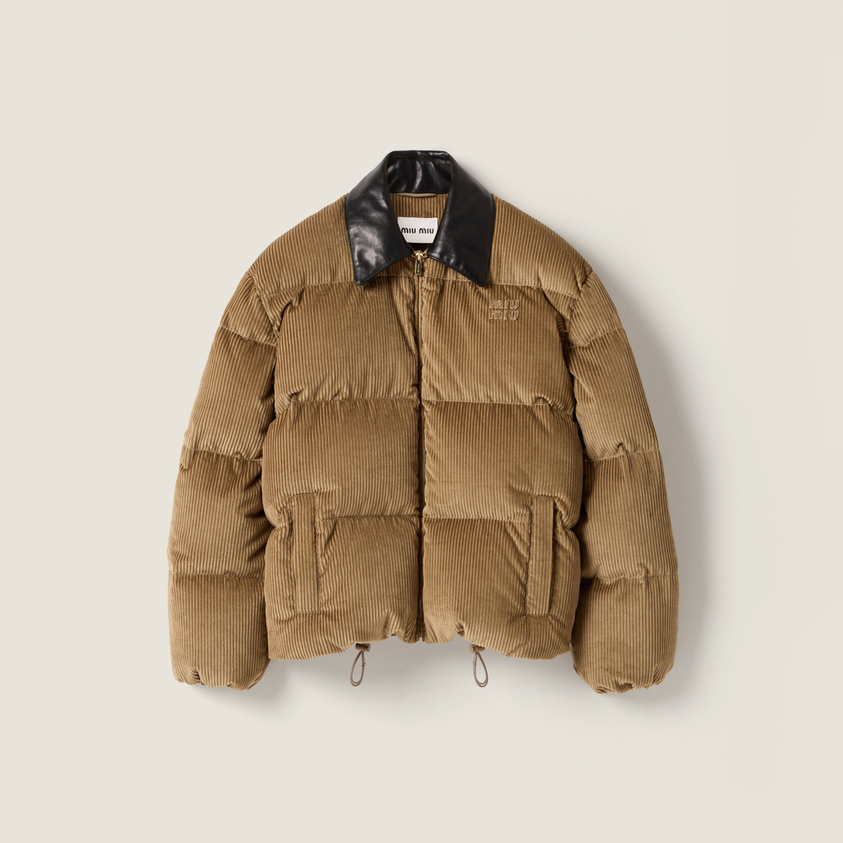 NIGO MiuMiu Women's Winter Fashion Casual Lapel Zipper Embroidered Corduroy Drawstring Hem Zipper Closure Down Coat Jacket #nigo79244