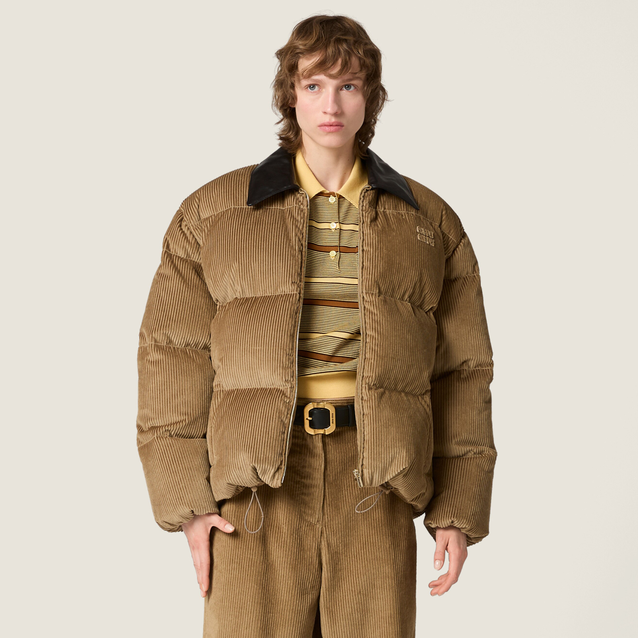 NIGO MiuMiu Women's Winter Fashion Casual Lapel Zipper Embroidered Corduroy Drawstring Hem Zipper Closure Down Coat Jacket #nigo79244