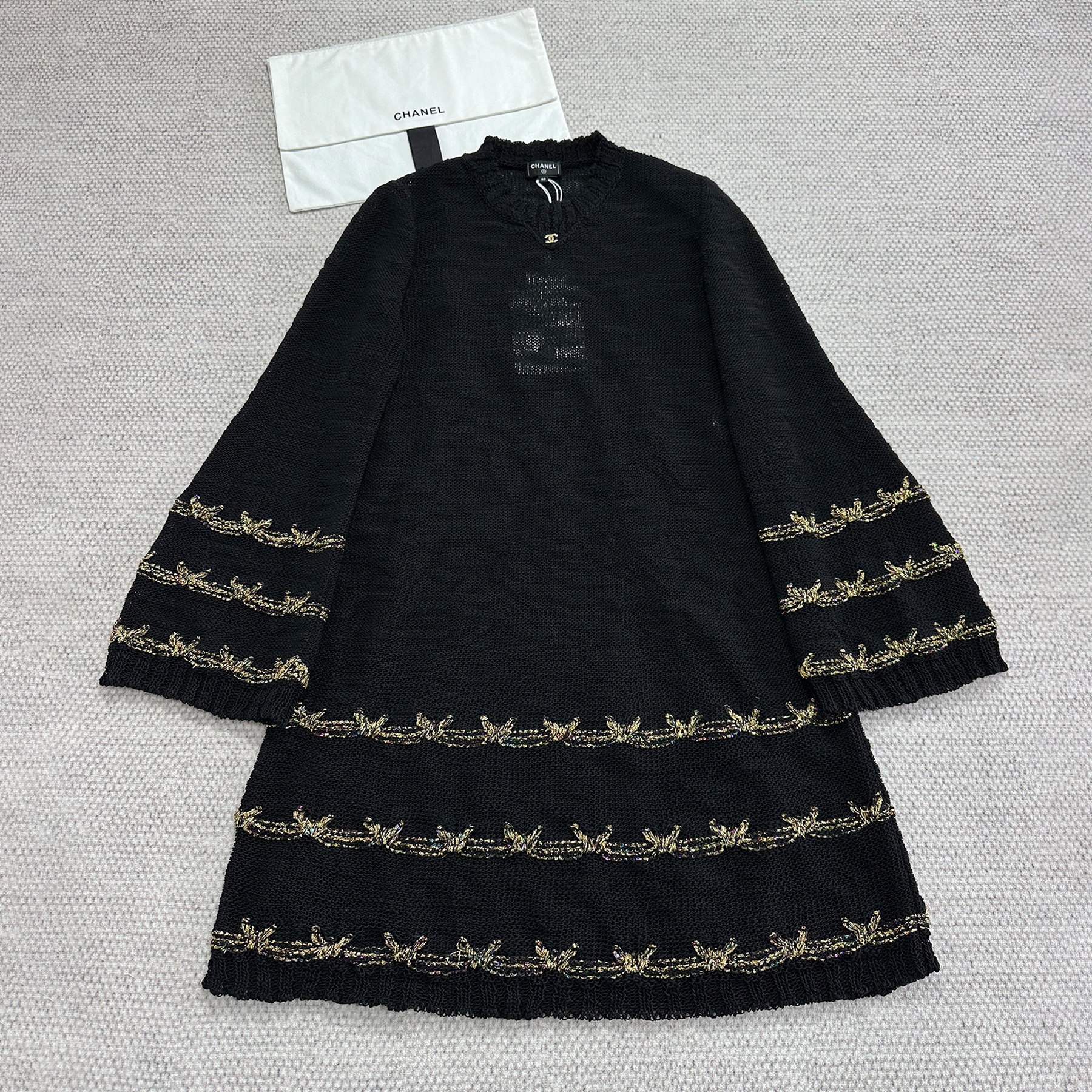 NIGO Chanel Women's Fall And Winter Embroidery Slightly Transparent Knitted Dress Butterfly Elegant Long-sleeved Mid-length Dresses Thin Temperament Ngvp #nigo2626