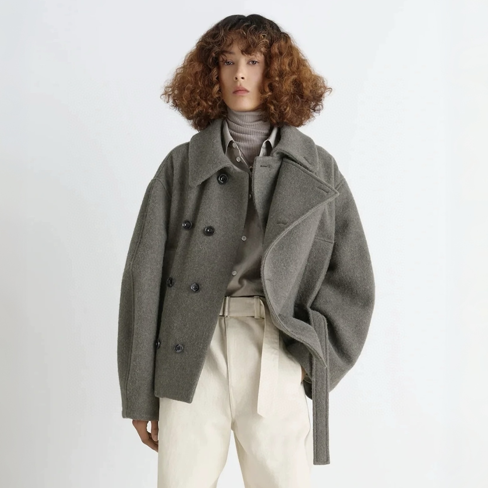 NIGO Lemaire Women's Fall And Winter Gray Lapel Short Large Fashion Trend Elegant Double-breasted Belt Temperament Jacket Ngvp #nigo2625